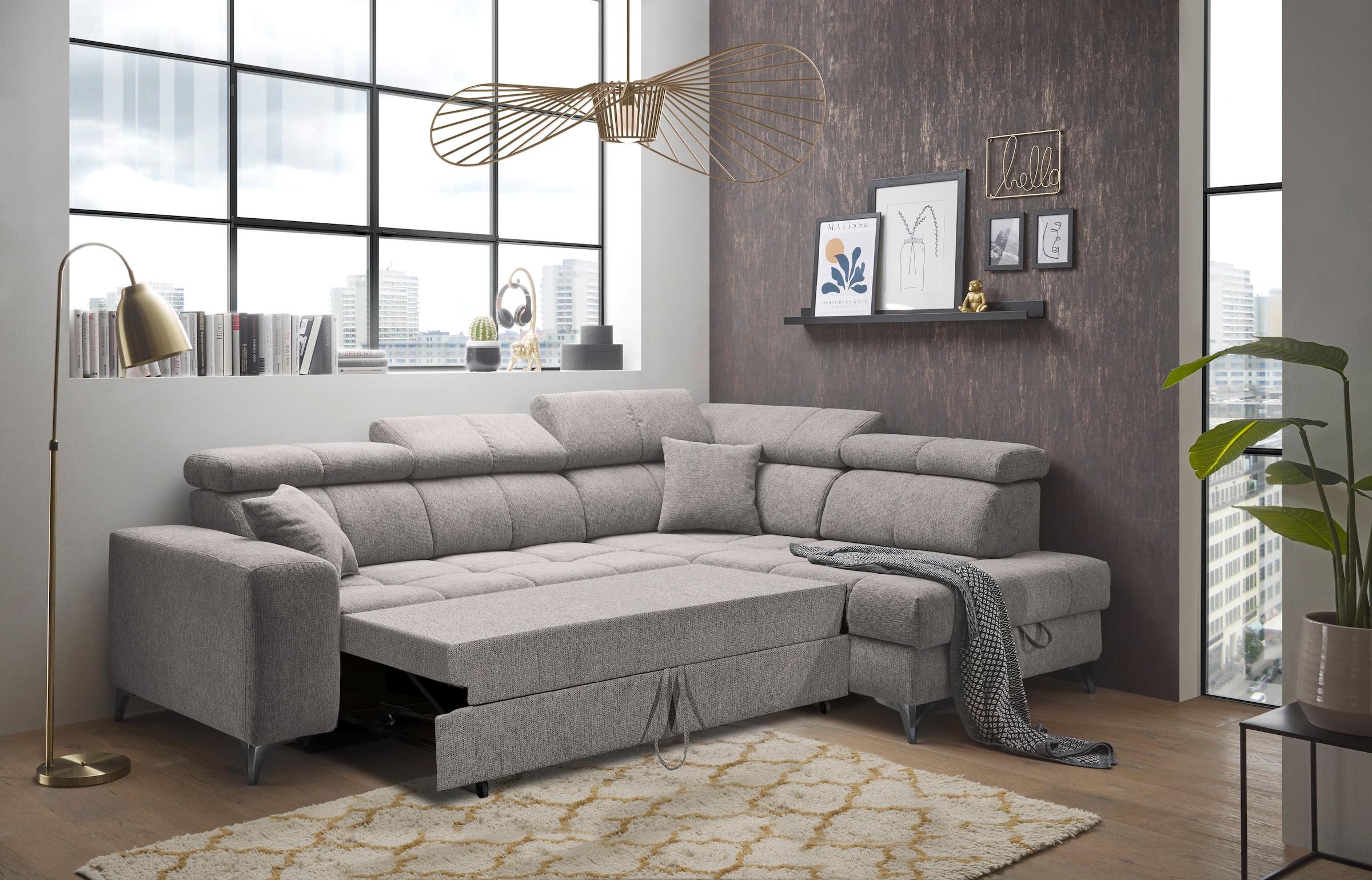 ED EXCITING DESIGN Ecksofa »Sydney L-Form«, mit Bettfunktion, Bettkasten, Kopfteilverstellung & 2 Zierkissen