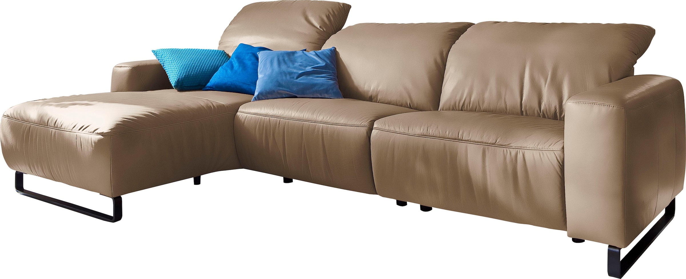 Home affaire Ecksofa "Juist L-Form" mit Kopfteilverstellung und schwarzen Metallkufen