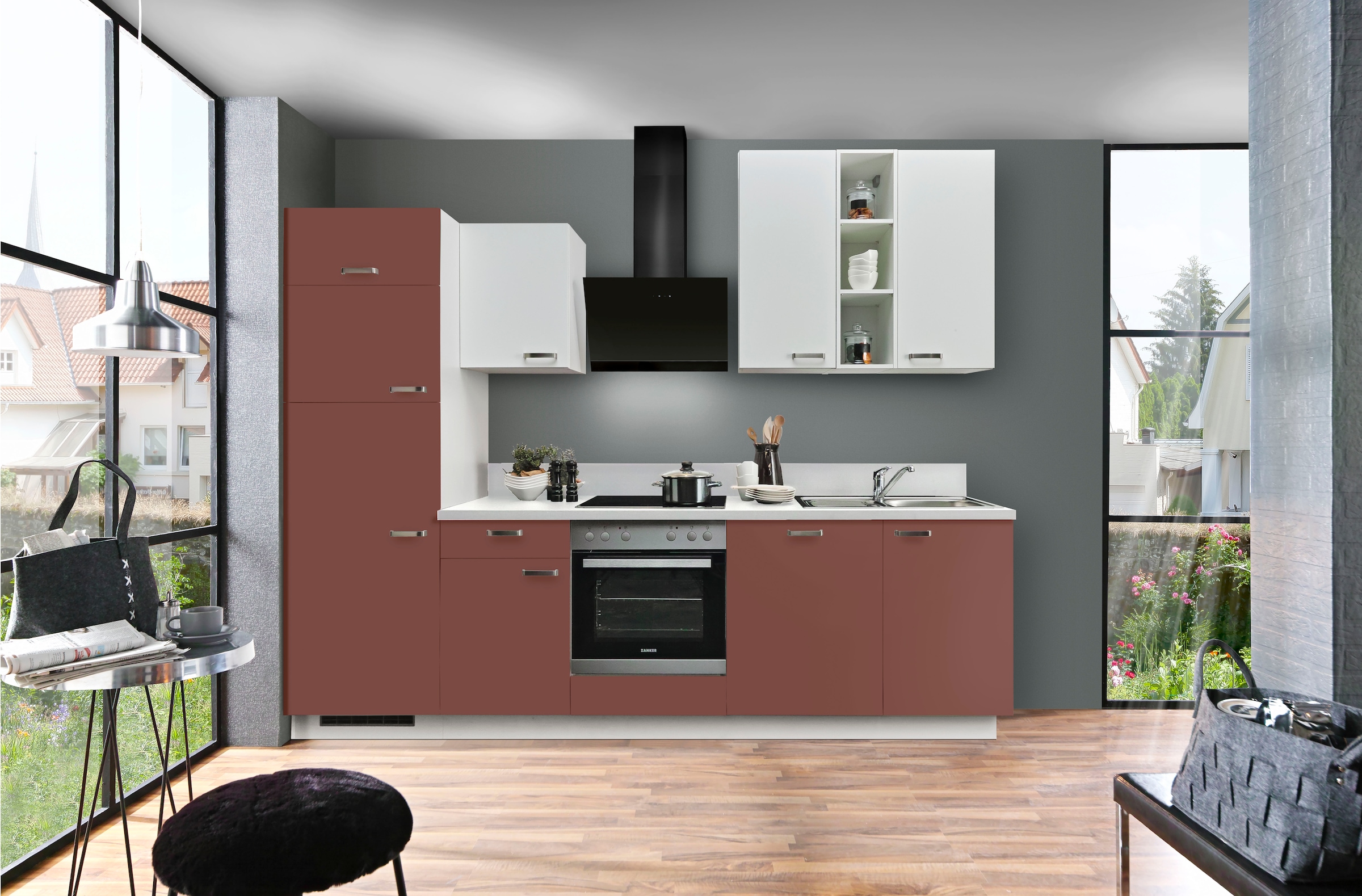 Express Küchen Vollauszügen, 340 cm BAUR Soft-Close-Funktion Küchenzeile vormontiert, | und Breite mit bestellen »Bari«