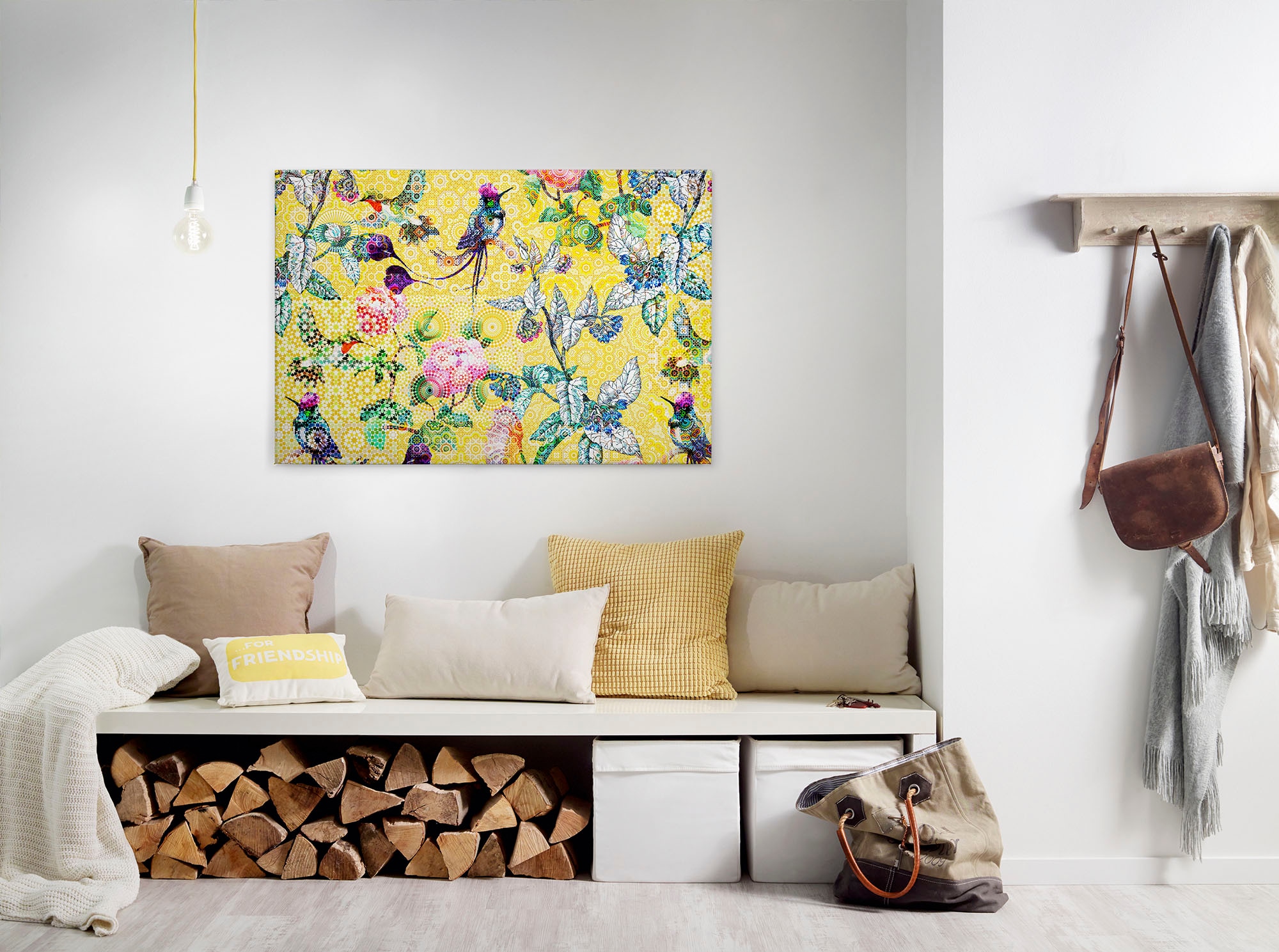 A.S. Création Leinwandbild »exotic mosaic«, Kunst-Vögel-Kinder, (1 St.), Mosaik Keilrahmen Floral Blumen Vögel Leinwand-Bild Wohnzimmer modern