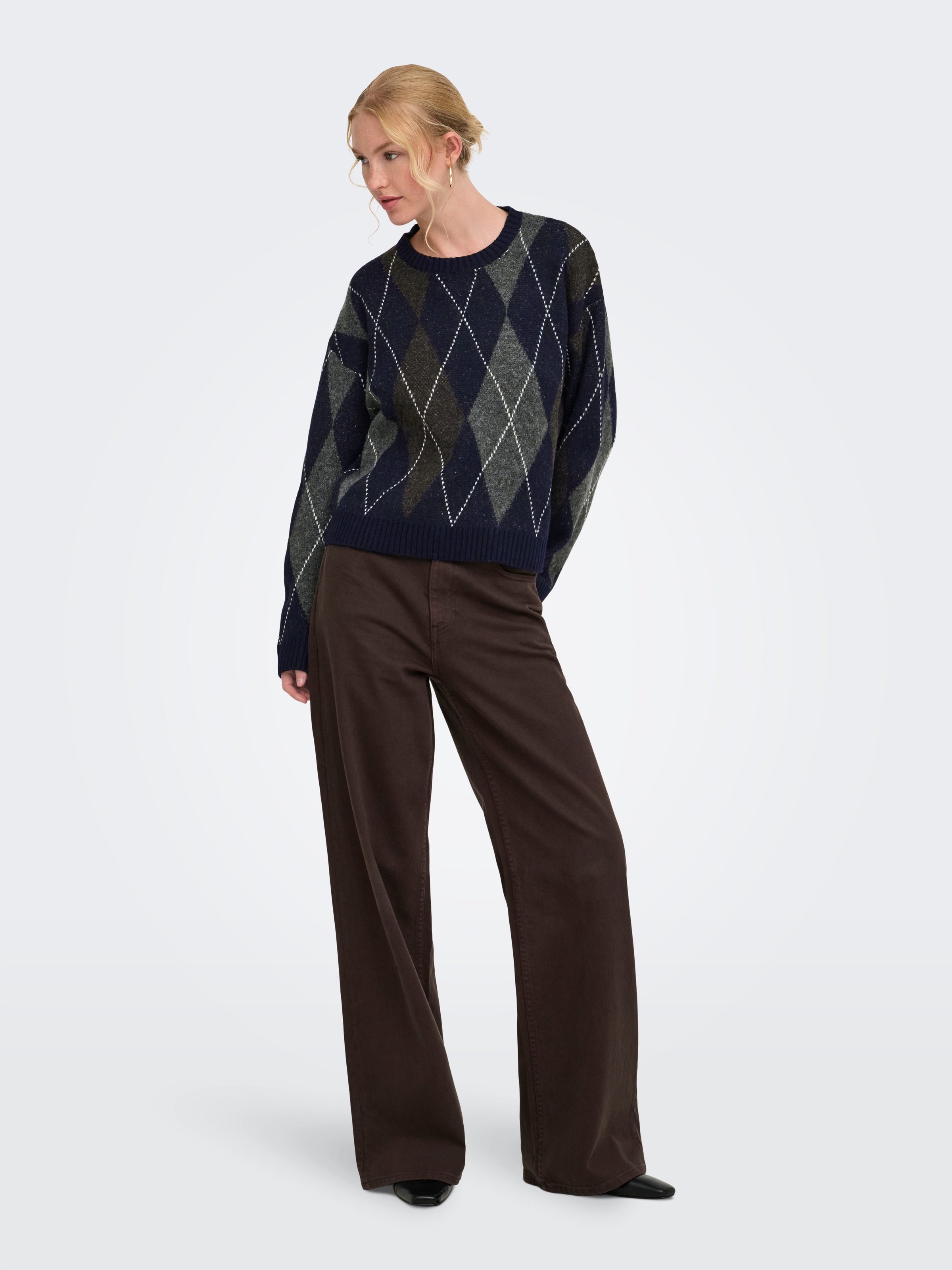 ONLY Strickpullover »ONLRHOMBUS HARLEQUIN PULLOVER KNT NOOS« Materialmix mit Wolle und Stretch