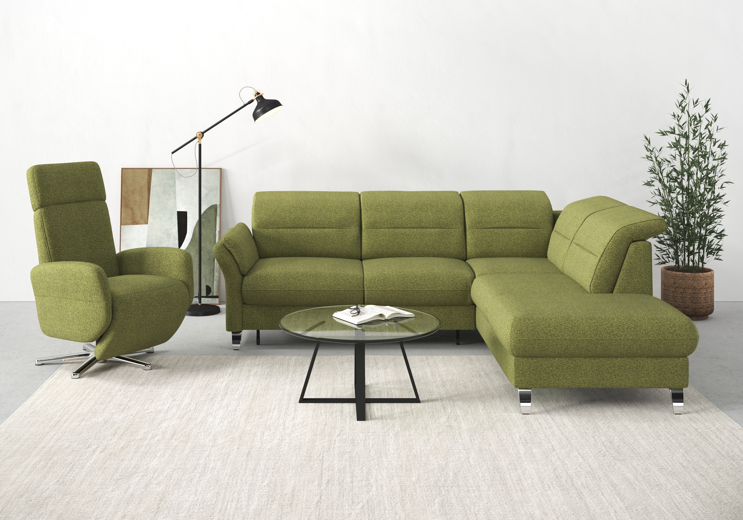 sit&more Ecksofa "Grenoble L-Form mit Federkern" wahlweise mit Schlaffunktion, Bettkasten, Arm- und Kopfteilverstellung