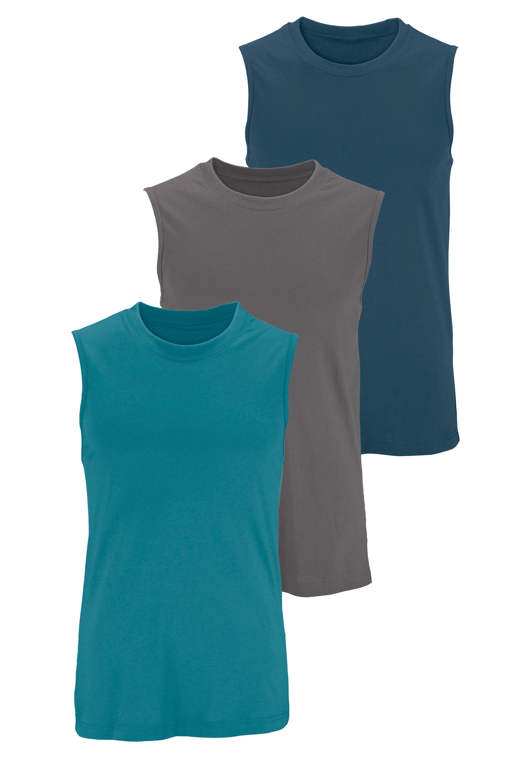 H.I.S Muscleshirt ", Unterziehshirt, Unterhemd für Herren" Packung, 3er-Pack, 3 Stk. unifarben, Rundhalsausschnitt, aus Baumwolle