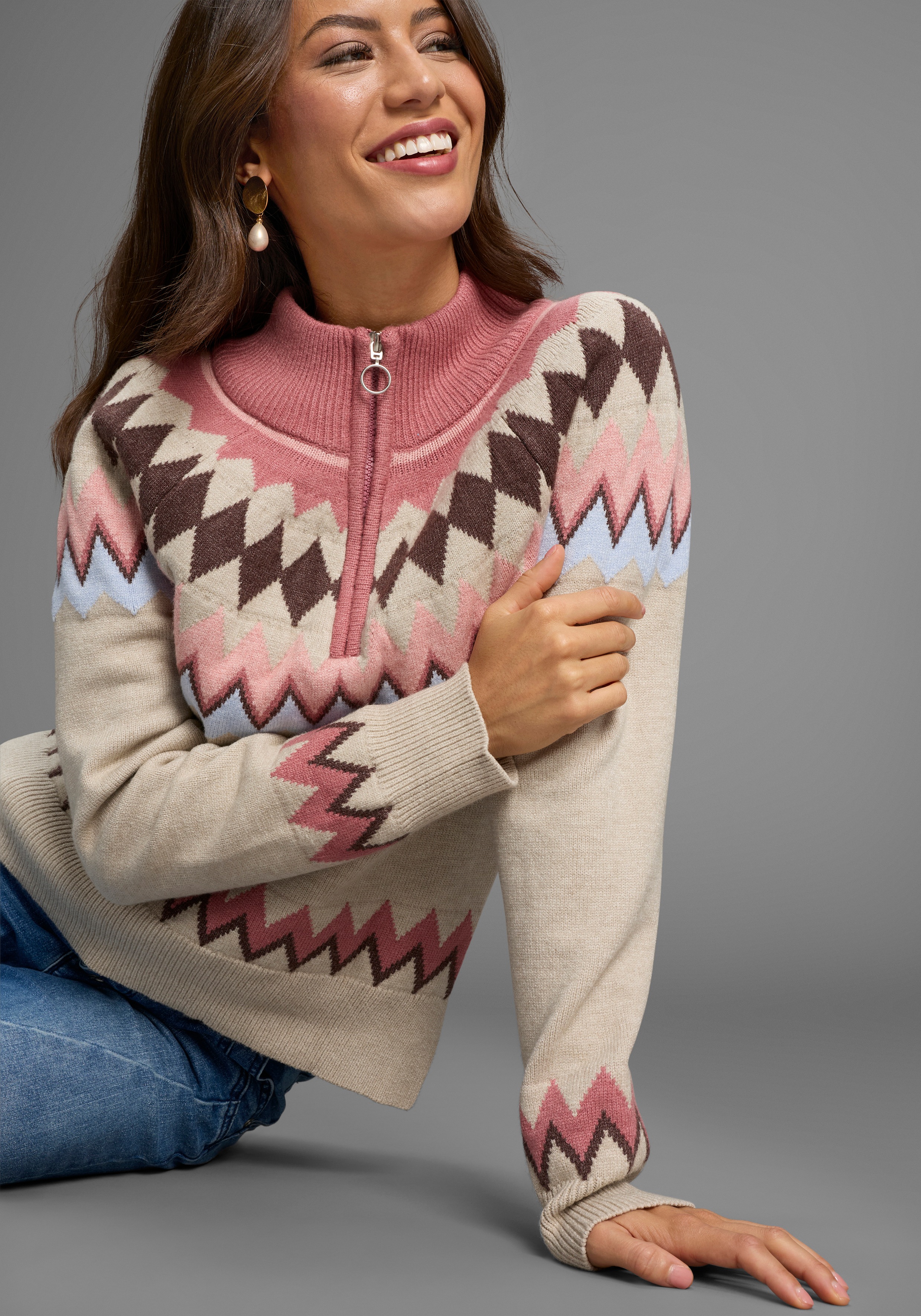 Thumbnail - Laura Scott Troyer Winterstrick mit kuscheligem Norwegermuster - NEUE KOLLEKTION