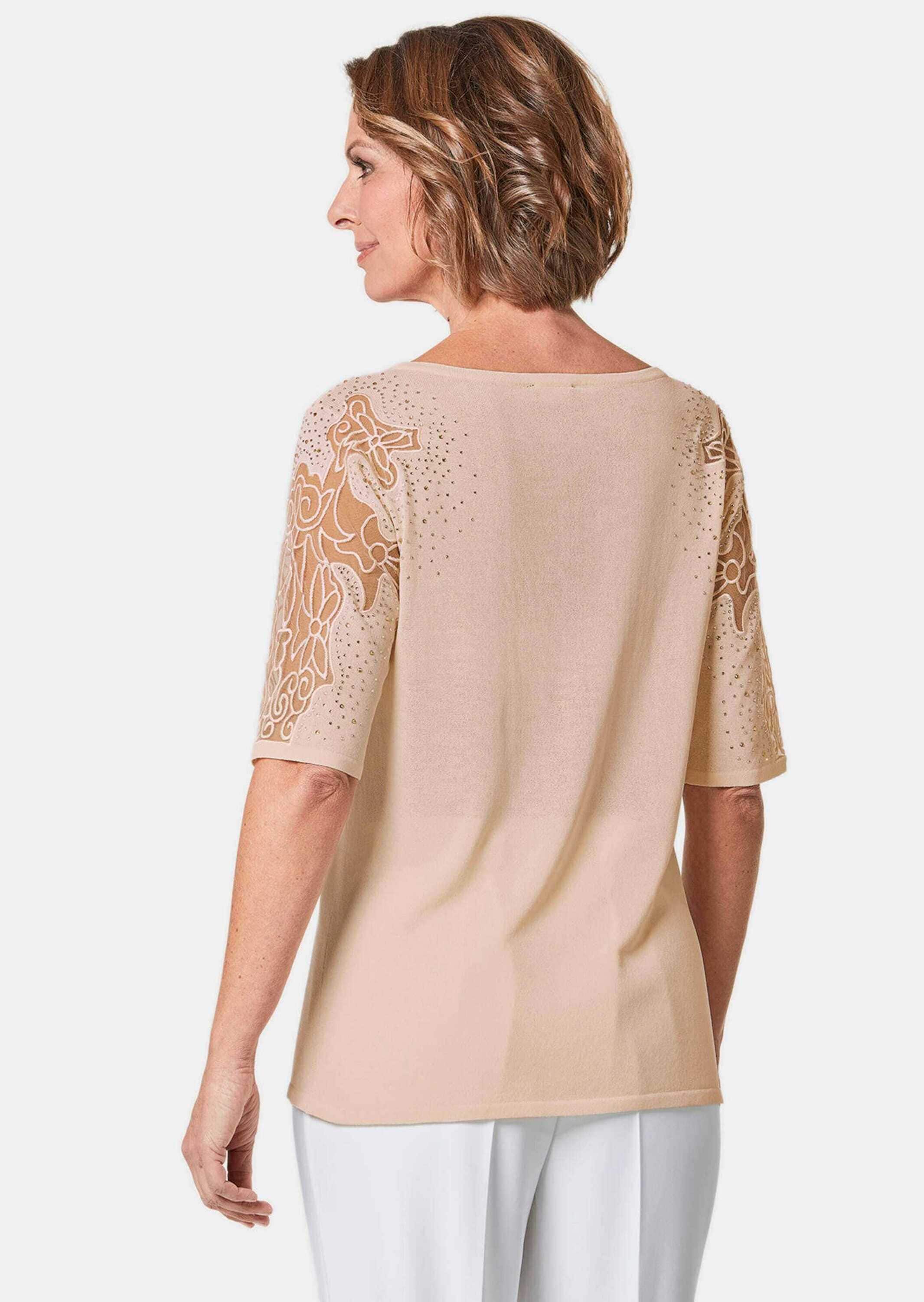 GOLDNER Rundhalspullover »Pullover Pullover mit Spitzeneinsätzen und Glanzsteinchen«