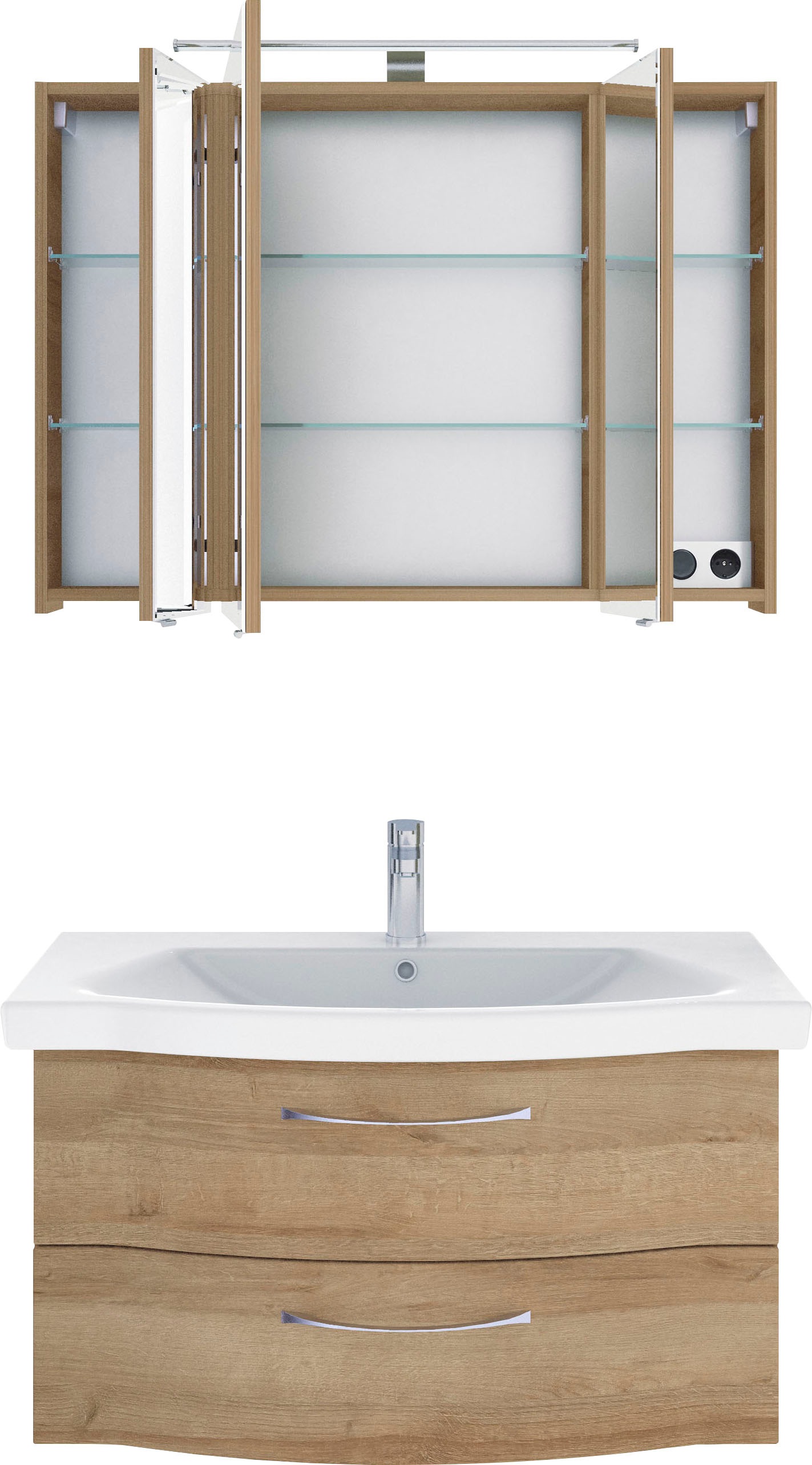 Thumbnail - Saphir Badmöbel-Set "6005 Sprint 2-teilig, Keramik-Waschtisch mit LED-Spiegelschrank" 2 Stk. tlg.