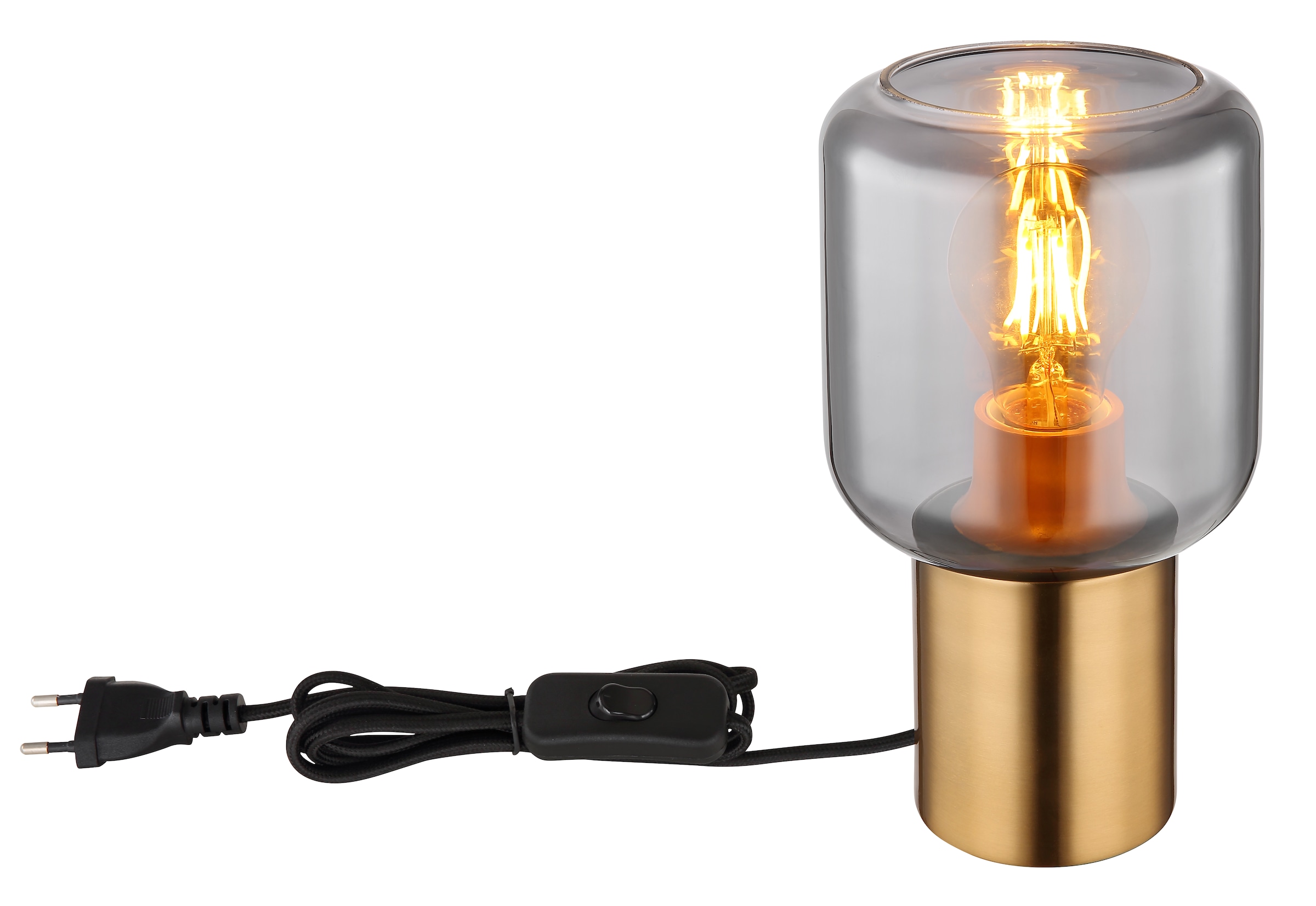 GLOBO LIGHTING Tischleuchte »NINJO«, Leuchtmittel E27 | ohne Leuchtmittel, Tischlampe/messingfarben/Glas rauchfarben/Wohnzimmer/Schlafzimmer