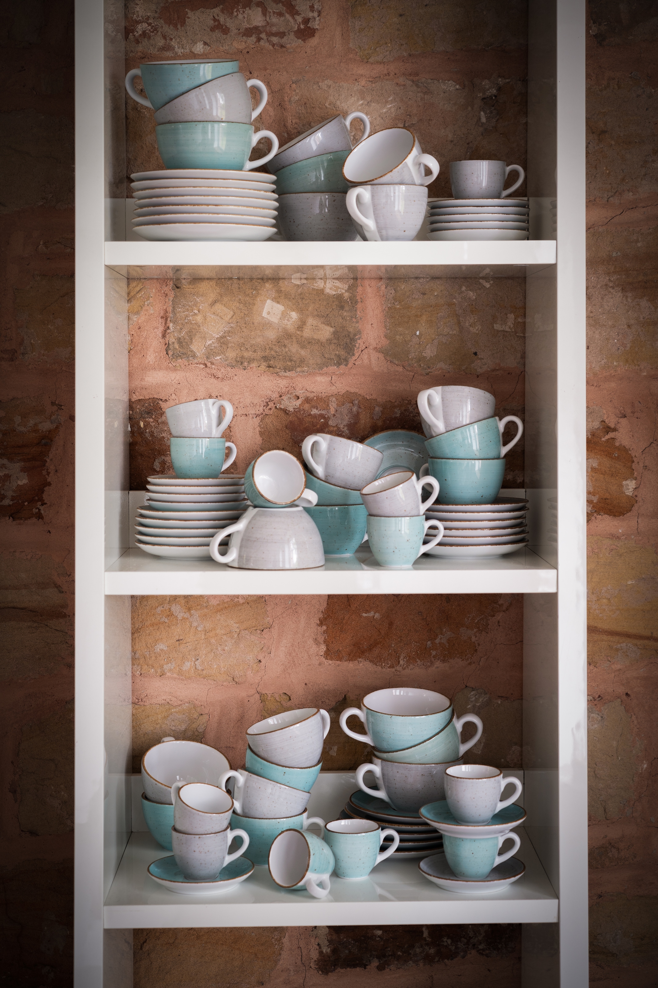 CreaTable Tasse »Vintage Nature Aqua, Kaffeetassen-Set, 8-tlg.«, (Set, 8 tlg.), Handgemalt, Gesprenkelt, Rustikales Außenband