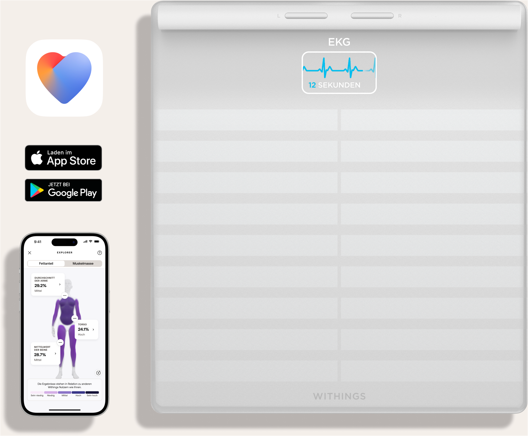 Withings Personenwaage »Body Scan«, mit integriertem 6-Kanal-Elektrokardiogramm (EKG)