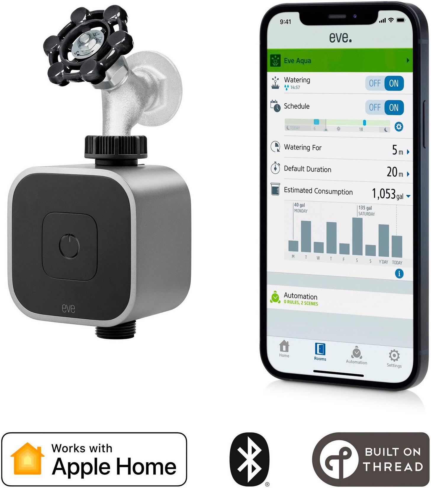 EVE Bewässerungscomputer »Aqua (HomeKit) + Schlauchverbinder 2-Wege-Verteiler«, (Packung)