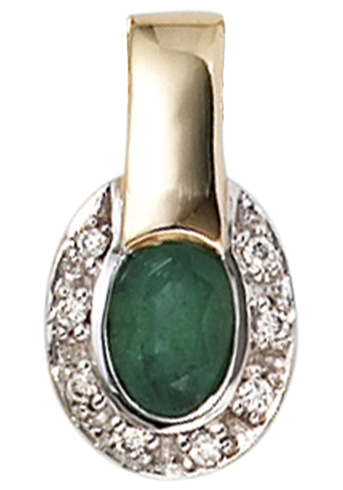 JOBO Damen Kettenanhänger "Kleiner Anhänger oval", SI = kleine Einschlüsse, Diamanten Gelbgold 585gelbgold 585, Diamanten, Gelbgold 585,