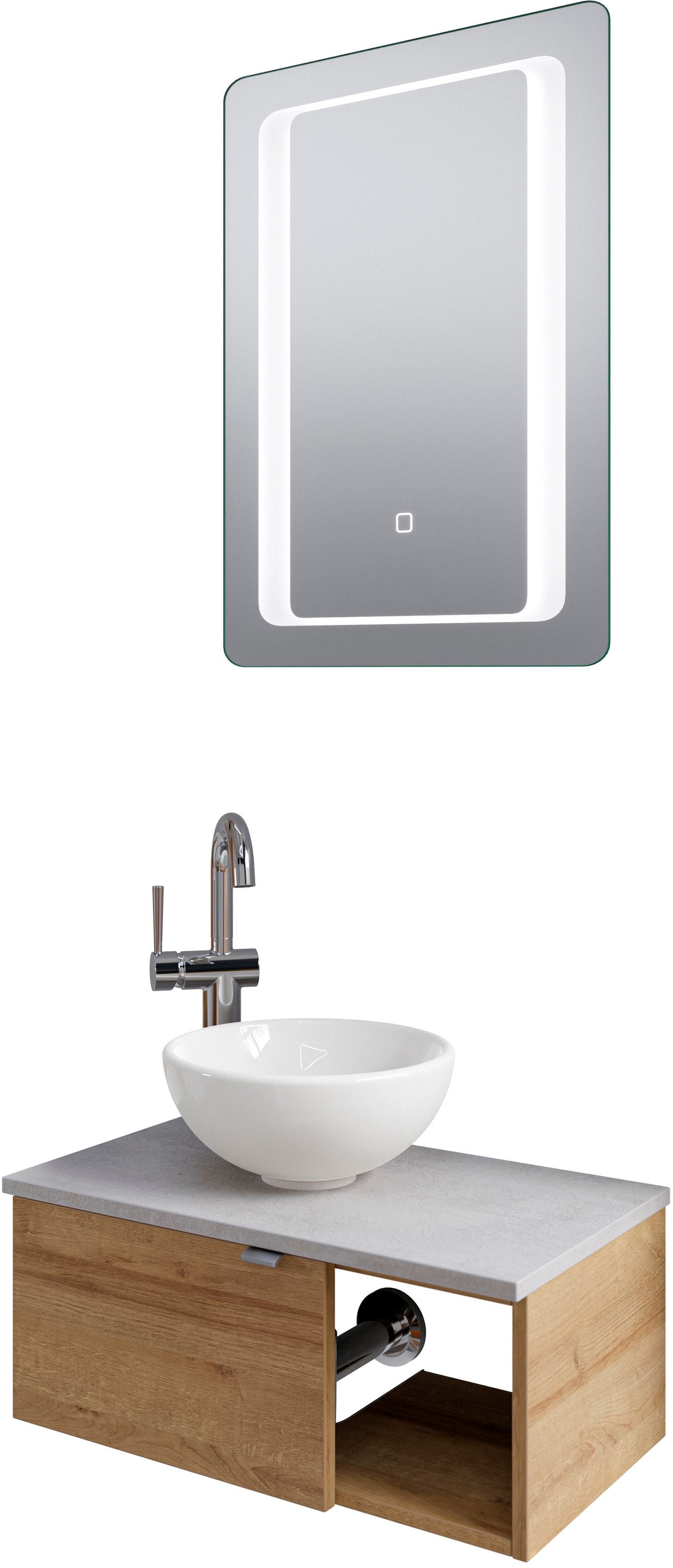 Saphir Badmöbel-Set »Serie 6915«, (4 St.), Gäste-Bad, 61 cm breit, mit LED-Spiegel, offenem Fach und 1 Tür