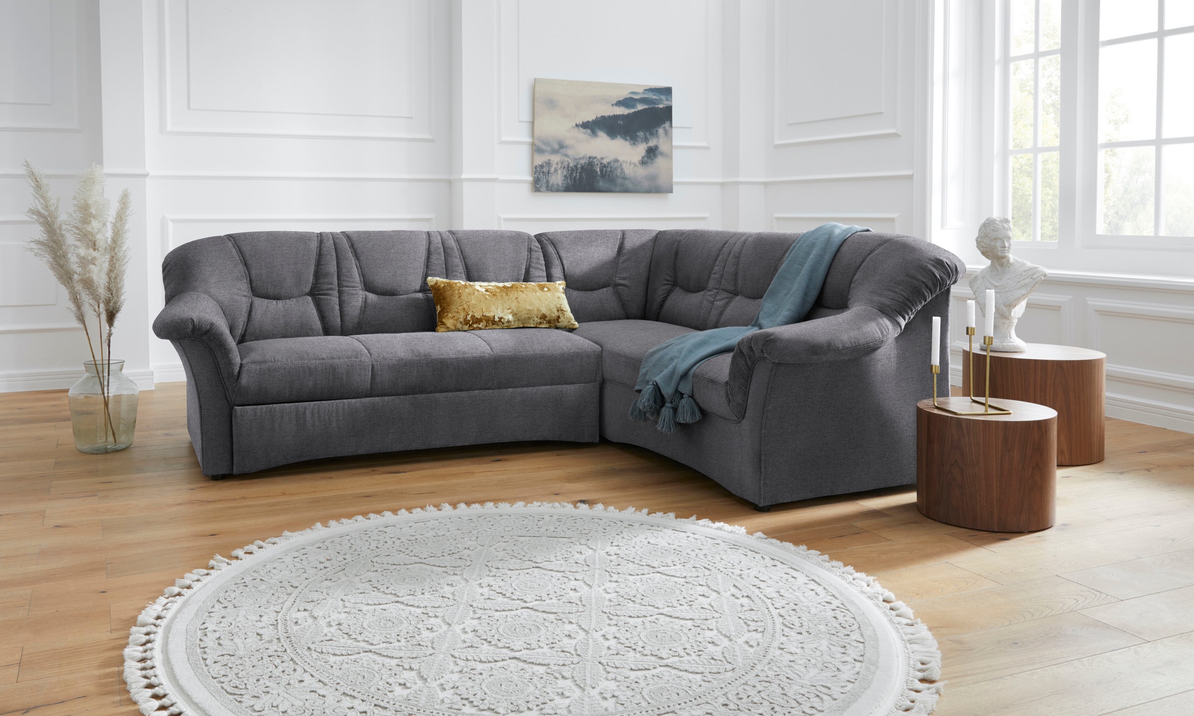 DOMO collection 1100000002199 "SARAFINA 240x190 cm, auch mit Federkern für mehr Sitzkomfort" whlw. mit Bettfunktion, elegantes Design, L-Form