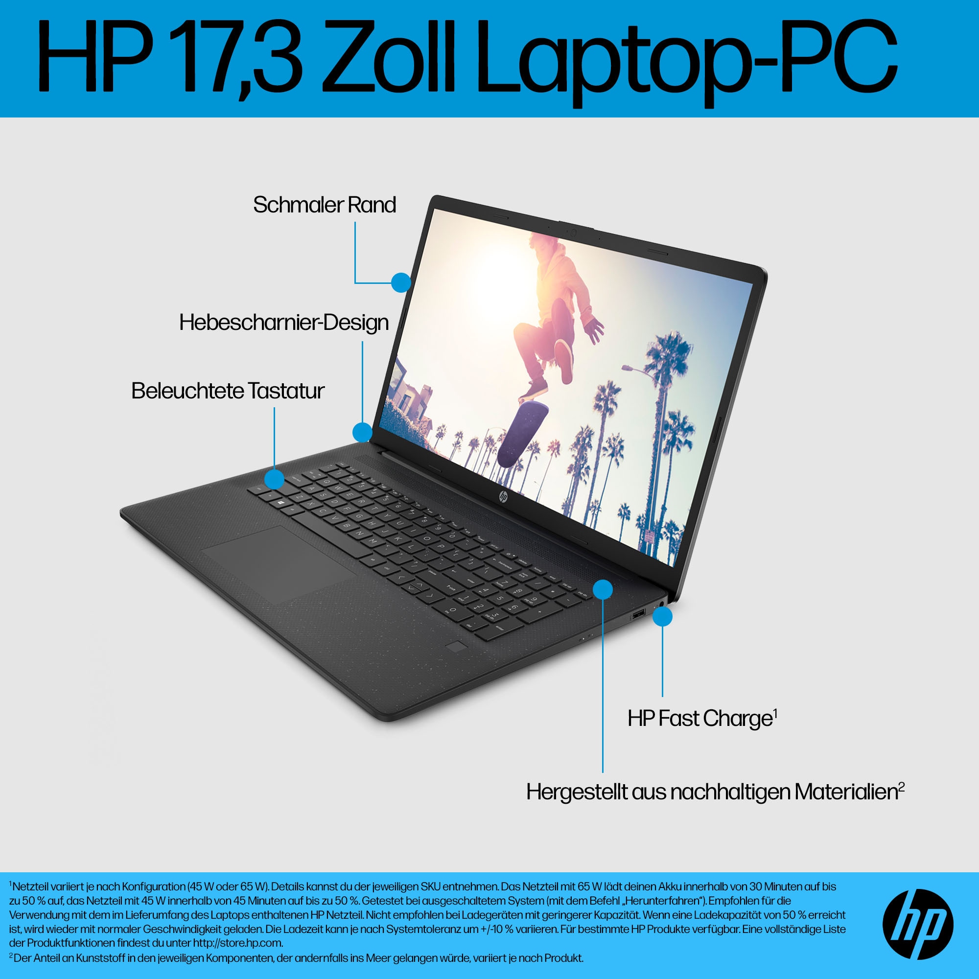 HP Notebook »17-cp3277ng«, 43,9 cm, / 17,3 Zoll, AMD, Ryzen 3, Radeon Graphics, 512 GB SSD