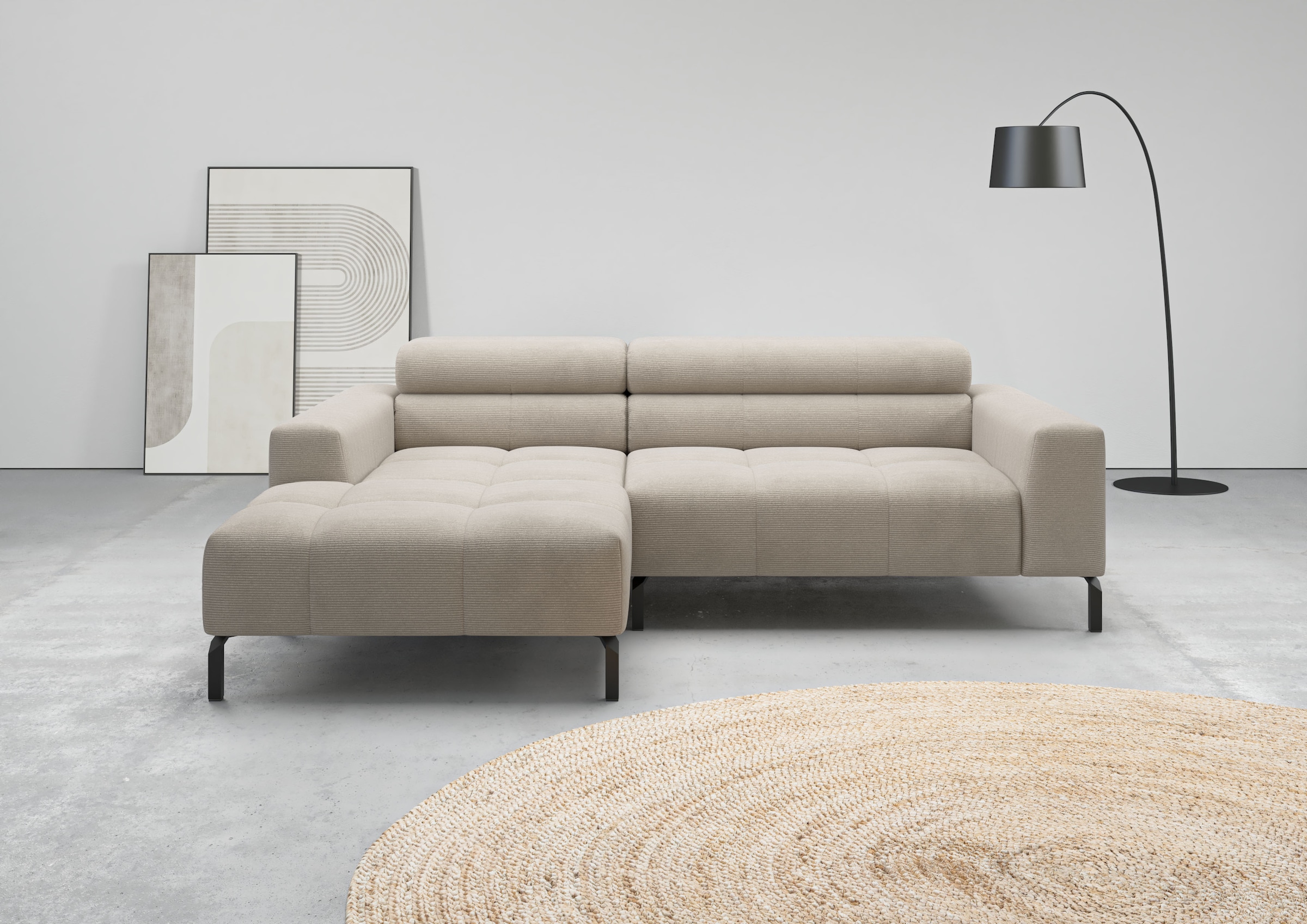 Home affaire Ecksofa "Claya, 223 cm breit, L-Form, Kopfteilverstellung" Moderne Steppung, weicher Polsteraufbau & saugroboterfreundliche Höhe