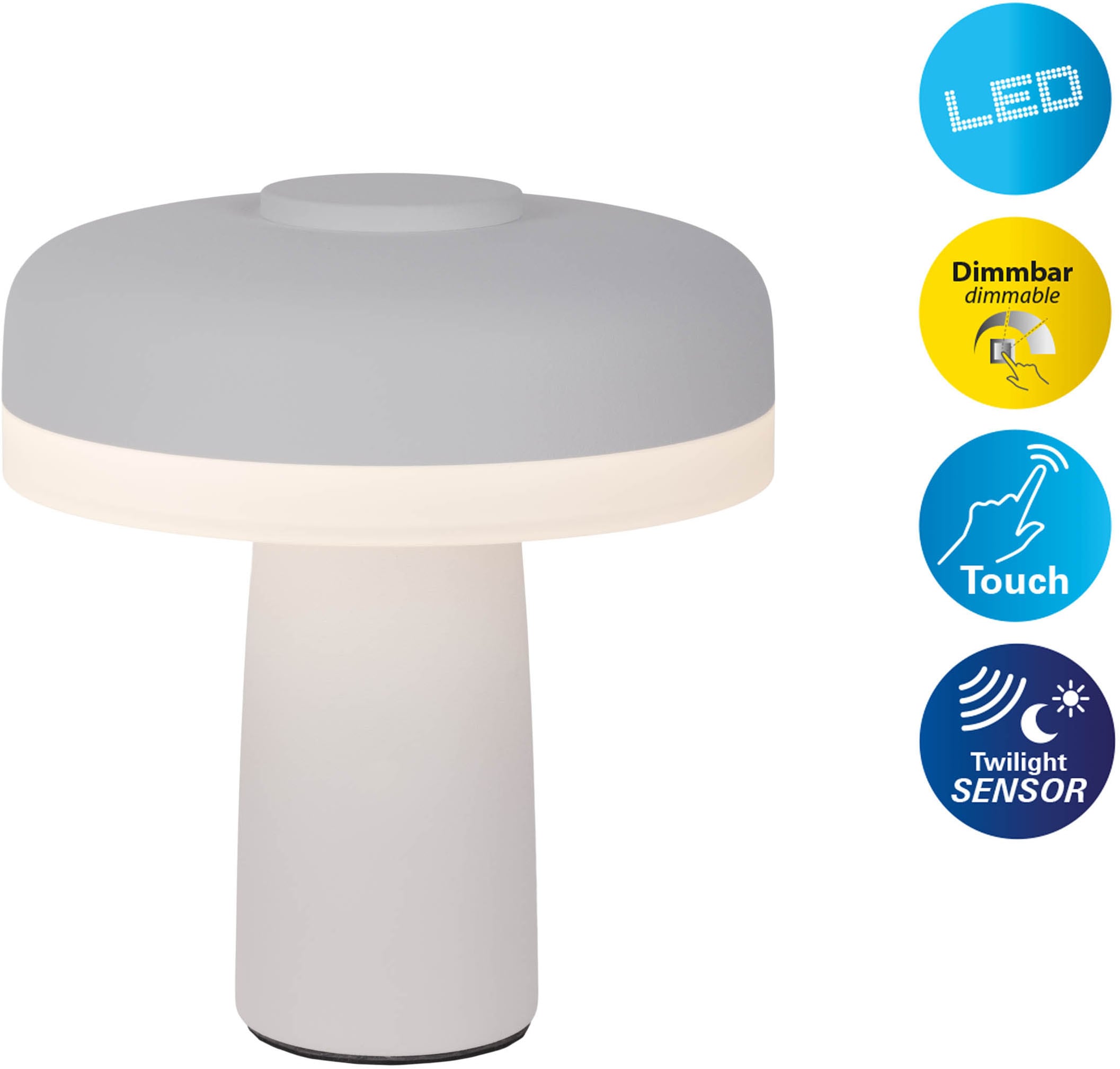NÄVE LED Tischleuchte "Pilu", weiß, 1, H: 16,5cm, 1 Stk., Leuchten, Akku, inkl. USB-Kabel 80cm, stufenweise dimmbar per Berührungssensor, LED Tischleuchte