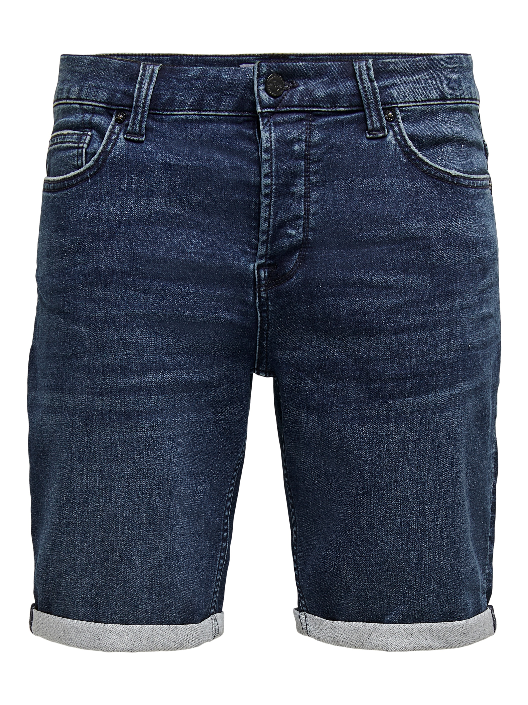 Jeansshorts ONLY & SONS "ONSPLY LIGHT BLUE 5189 SHORTS DNM NOOS", Herren, Gr. XXL, N-Gr, blau (blau denim), Denim/Jeans, Obermaterial: 72% Baumwolle, 26% Polyester, 2% Elasthan, unifarben, Basic schmal, Jeans Jeansshorts 3