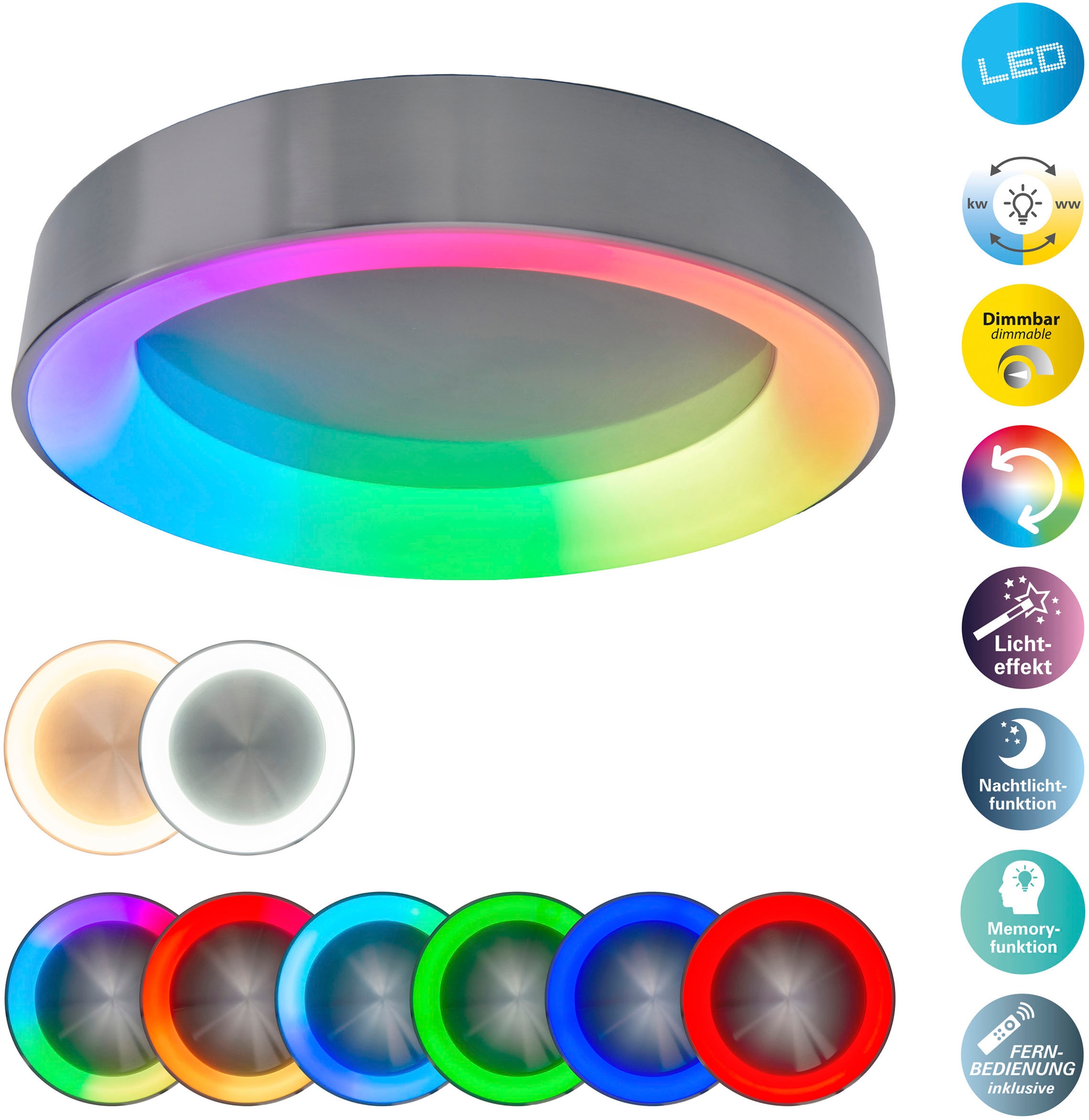 näve LED Deckenleuchte Rainbowfarben, 1 »Multo«, Nachtlicht-, CCT, Memoryfunktion, Fernbedien., | BAUR flammig-flammig, dimmbar