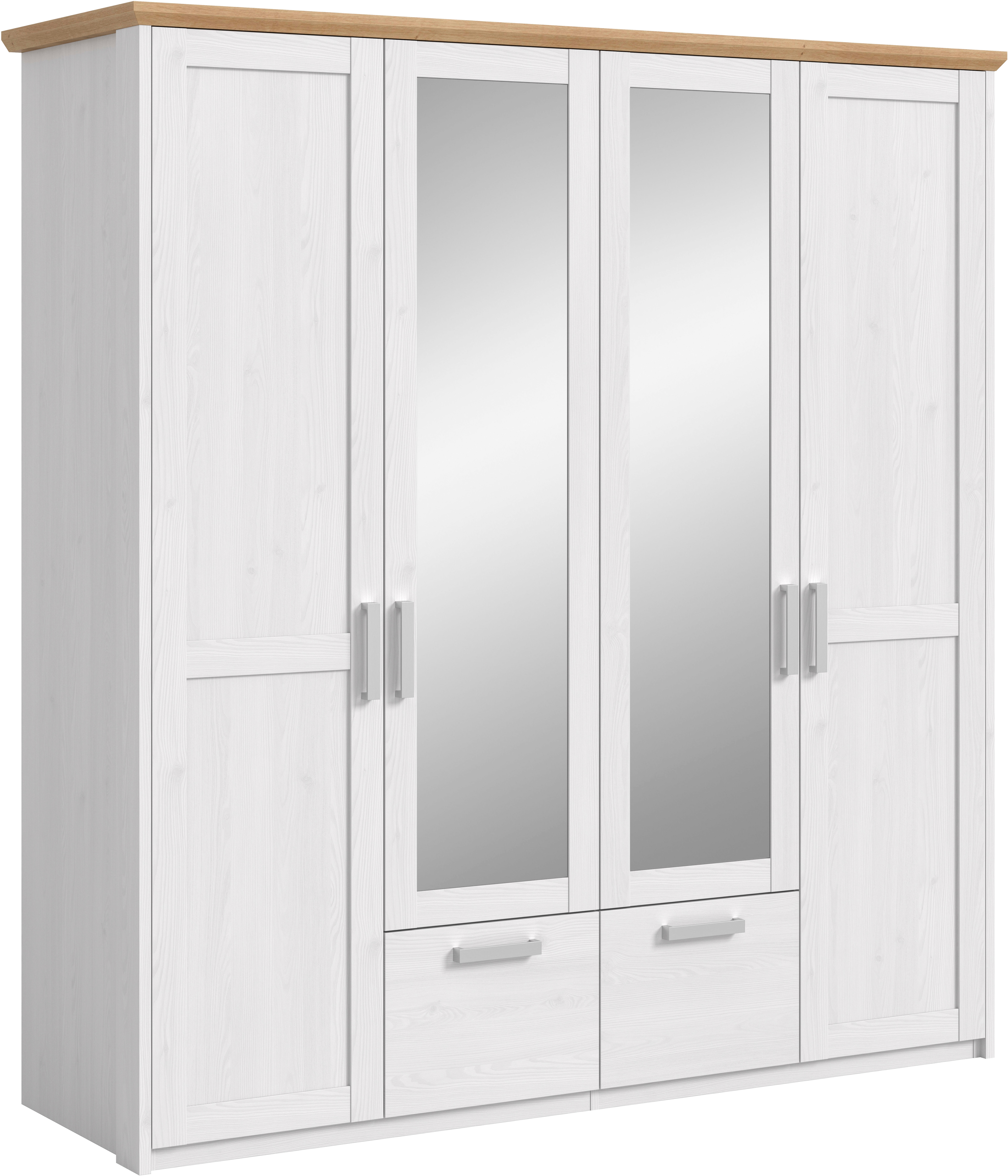 Home affaire Kleiderschrank "COSENZA, Breite 188cm, viel Stauraum, in Landhausoptik" 2 Schubkästen mit Vollauszug, 4 Türen, 2 Kleiderstangen, viel Stauraum, Schlafzimmerschrank, Schrank, Garderobenschrank