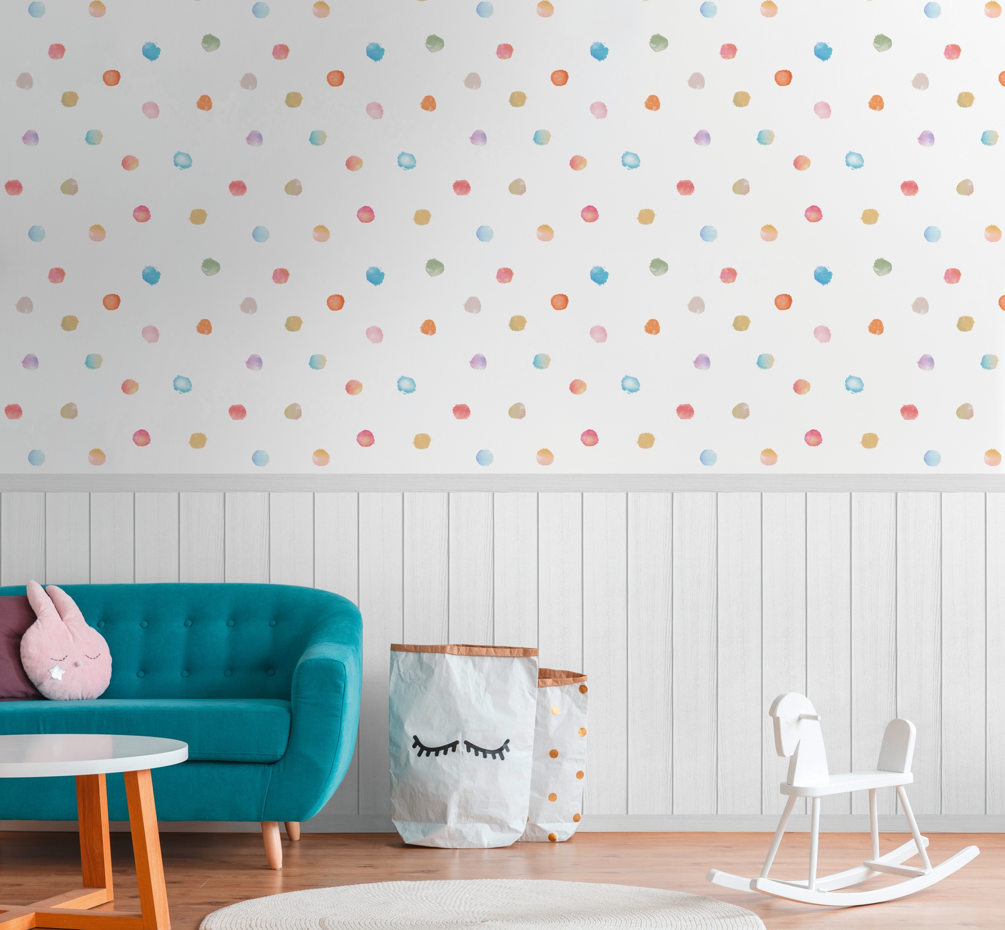 living walls "Wallpanel Tapete Wandpaneele Motivtapete Punkte Landhaus" matt strukturiert Vliestapete Kinderzimmer für Schlafzimmer Küche Wohnzimmer Wandpaneele