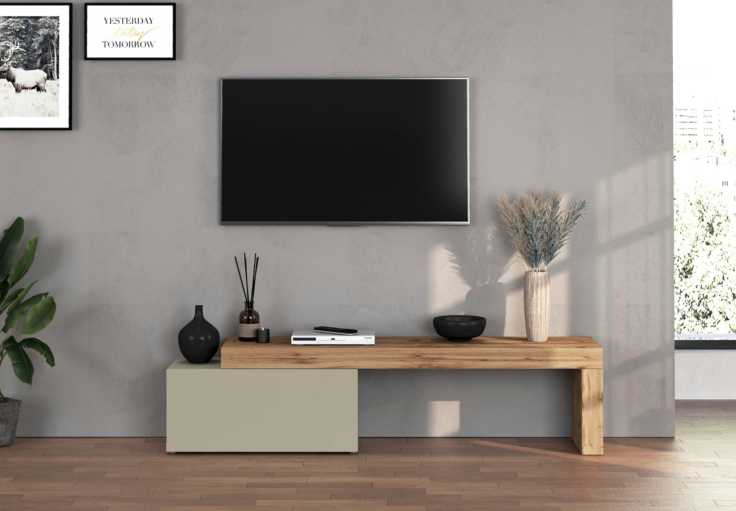 INOSIGN Lowboard »Chronos TV-Board, TV-Schrank«, (1 St., Breite verstellbar von 180 bis 260 cm), Breite 220 cm TV-Board,Lowboard,1 Klappe und ein L-Förmiger Aufsatz