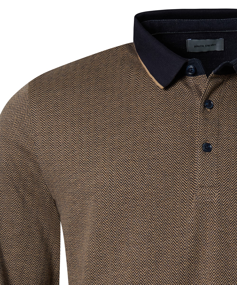 Pierre Cardin Langarm-Poloshirt, mit Fischgratmuster