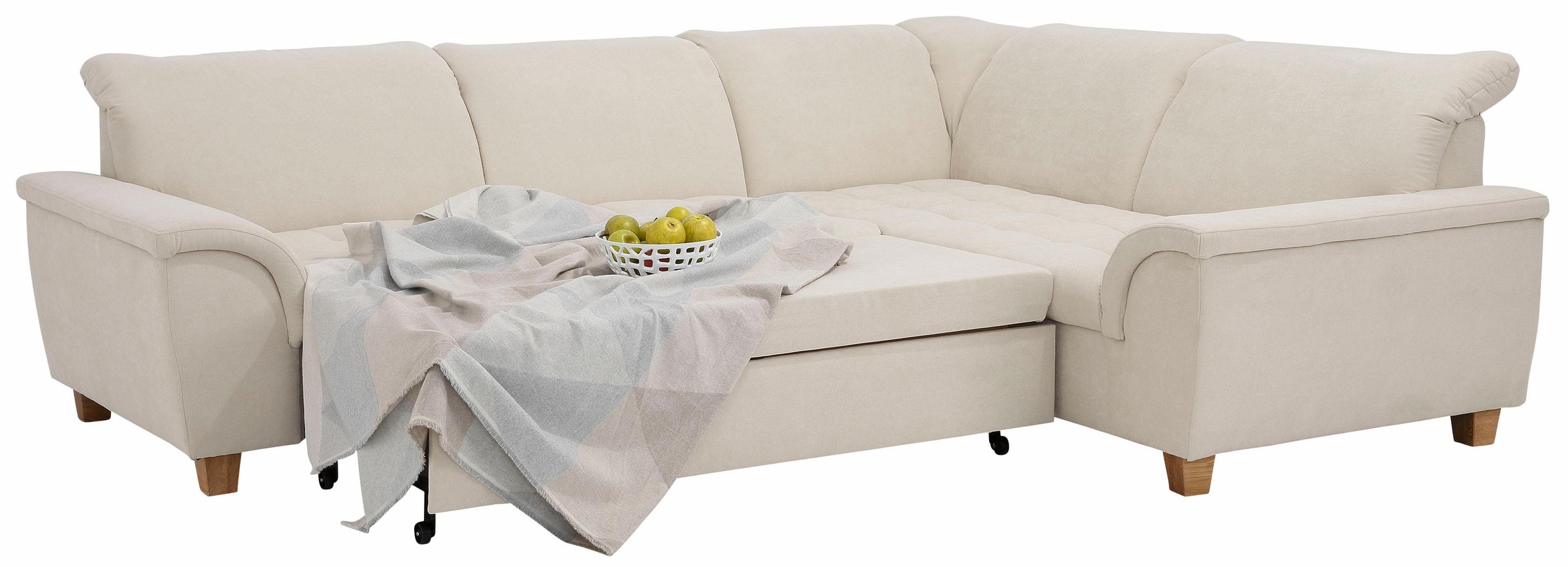 Ecksofa HOME AFFAIRE "Lyla fester Sitzkomfort, bequeme Armlehnen, Breite 275cm, L-Form", beige (natur), B:275cm H:81cm T:214cm, Luxus-Microfaser Lederoptik (100% Polyester);Microfaser PRIMABELLE (100% Polyester);Feinstruktur weich (100% Polyester), Sofas, 3