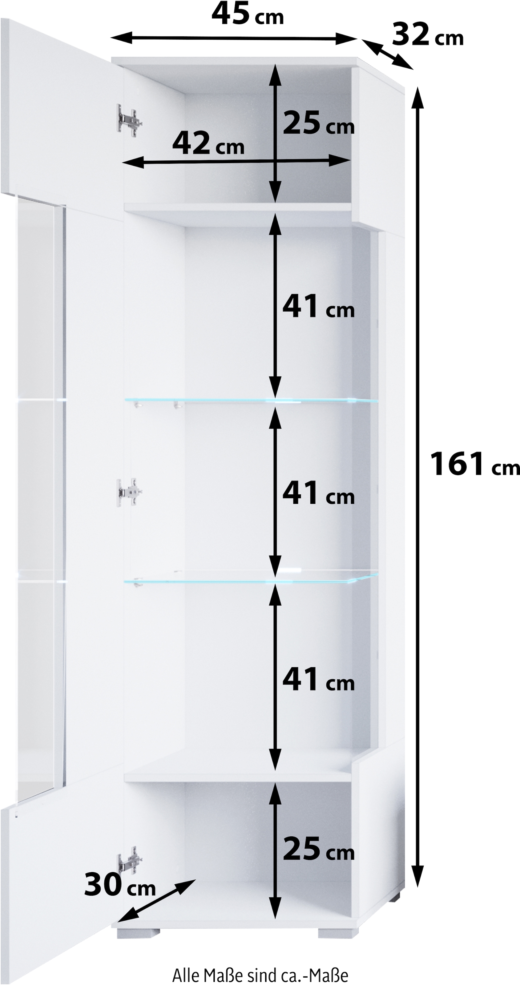 INOSIGN Vitrine »Kenia, stehend und hängend, Türanschlag wechselbar«, (1 St.), Vitrineschrank mit Glastüren 160 cm Höhe