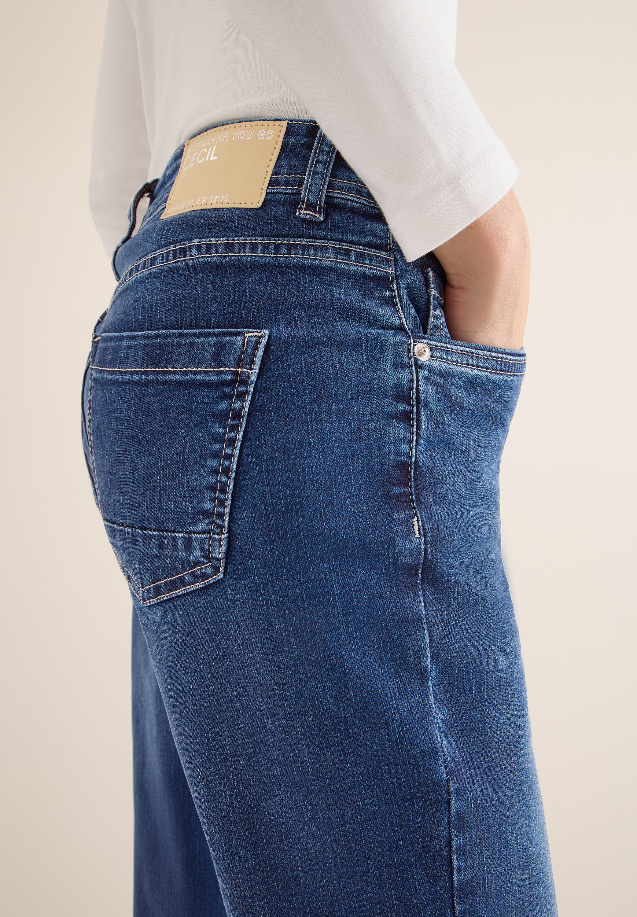 Cecil 5-Pocket-Jeans »Style NEELE« Wide Leg Washed-Look Jeans mit Aufschlag
