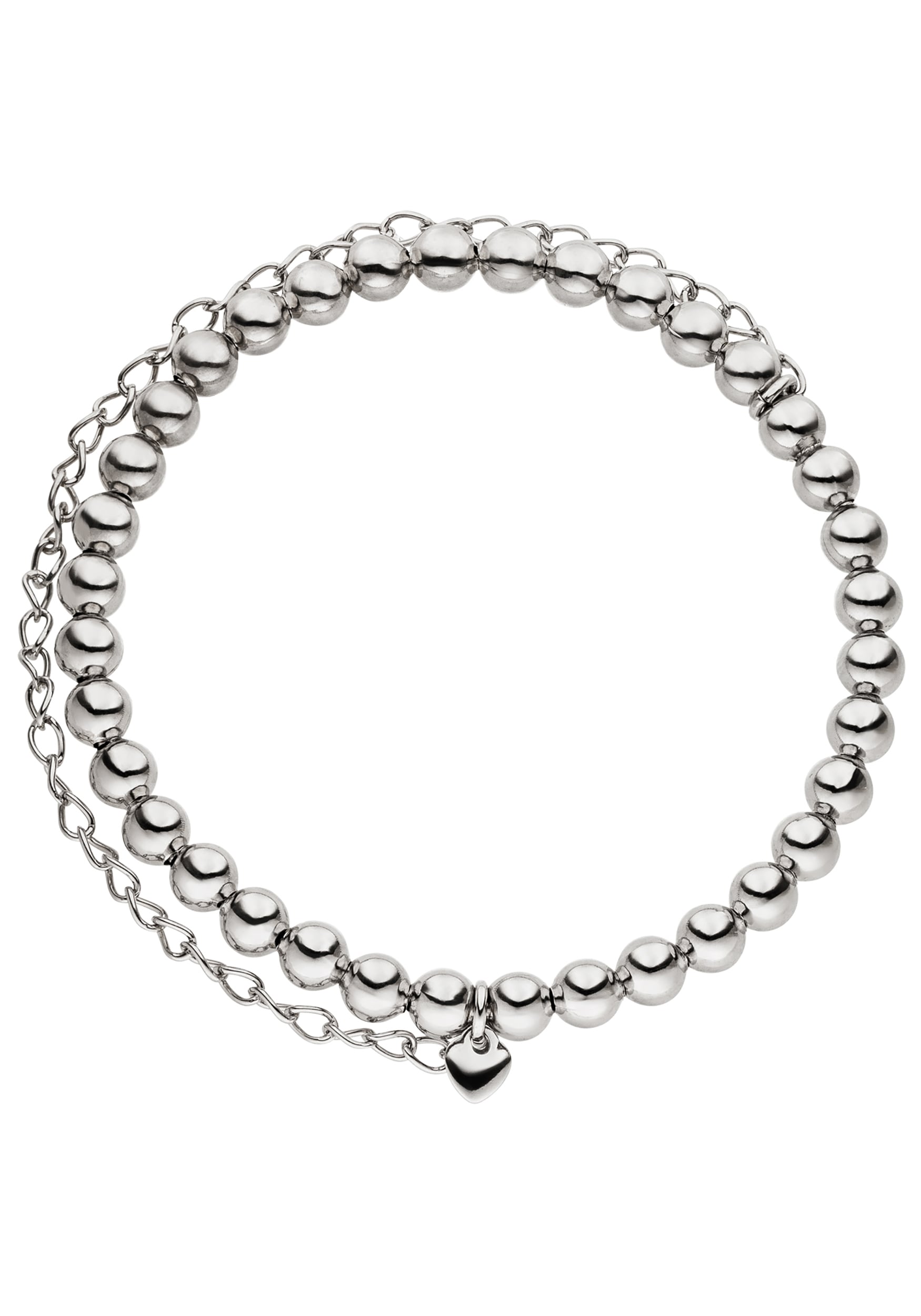 JOBO Armband »Kugelarmband Layering 16,5 cm« 925 Silber mit Ankerkette und Herzanhänger