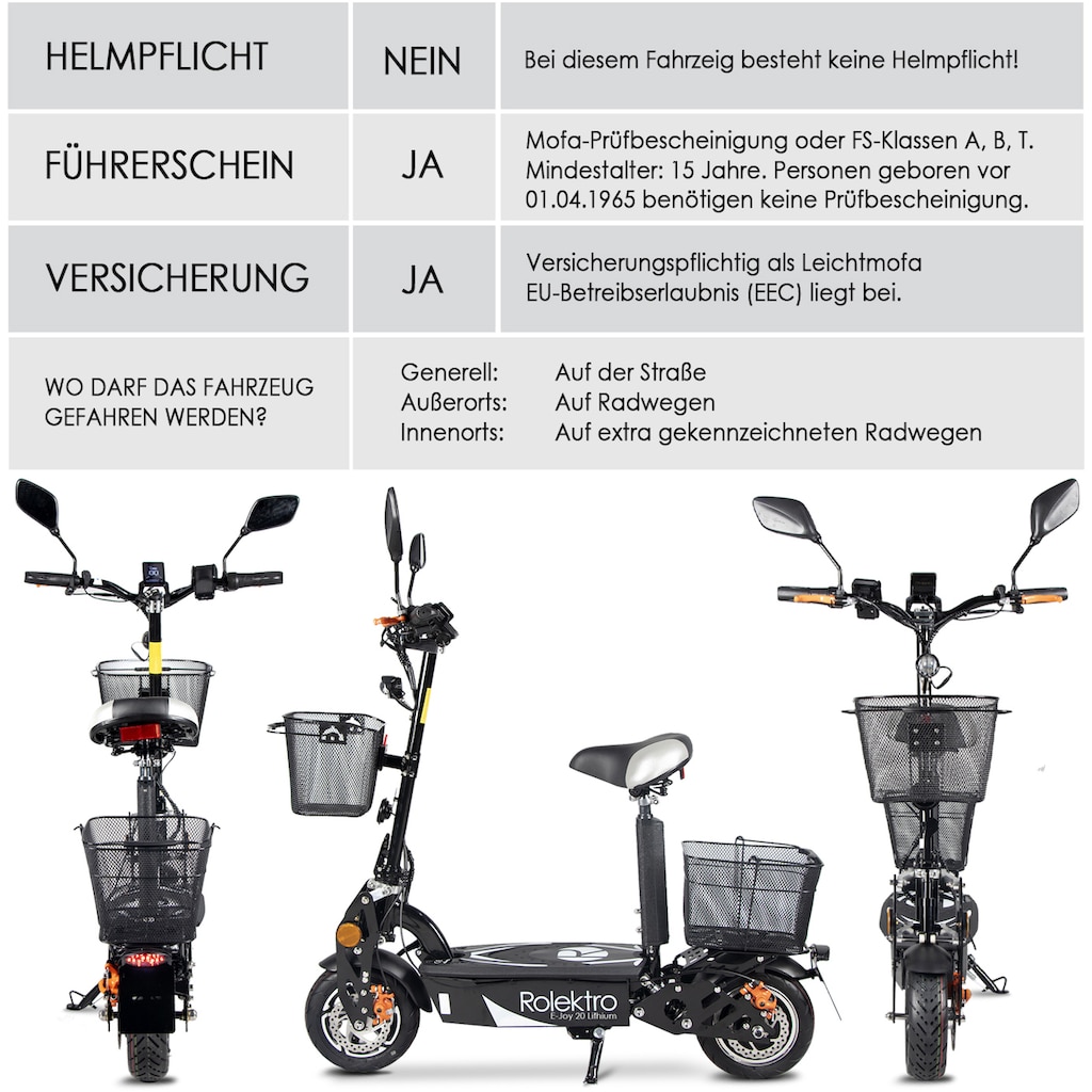 Rolektro Sitzscooter »Rolektro E-Joy 20 Lithium«, 20 km/h, 45 km