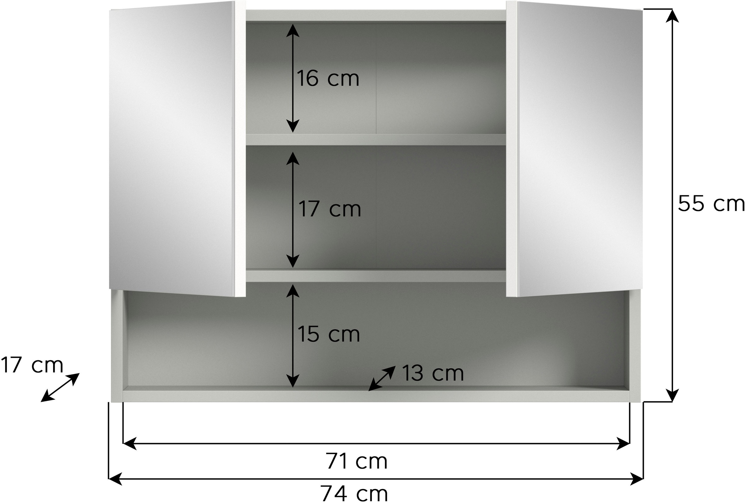 welltime Spiegelschrank »Calcio, Breite 74 cm, 2 Spiegeltüren, 1 Einlegeboden, 3 Fächer«, Badschrank, Bad-Möbel, Badezimmer