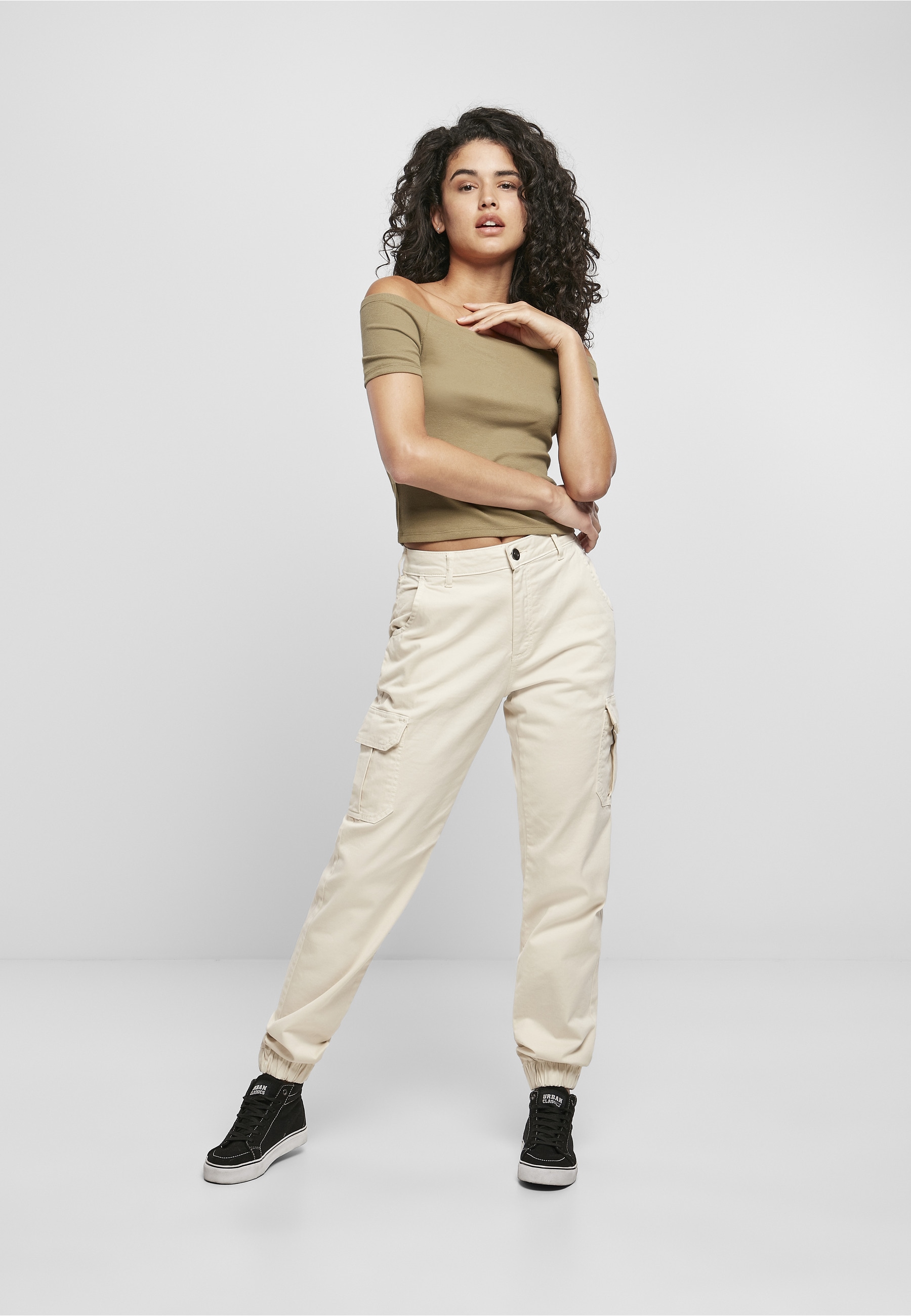 URBAN CLASSICS T-Shirt »Urban Classics Damen Ladies Off Shoulder Rib Tee« 1 Stk.