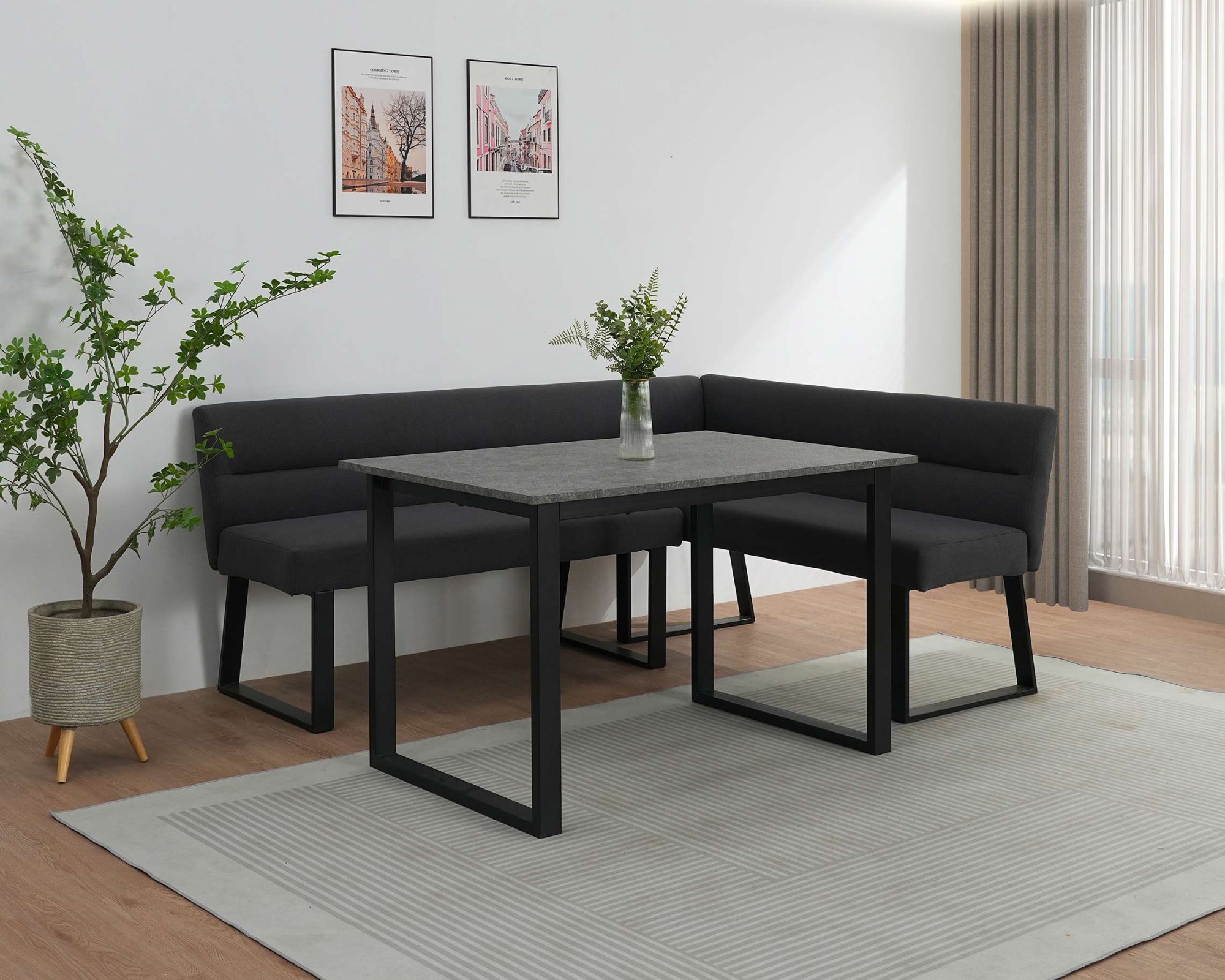 OTTO home Essbank »Ivanna« schwarzes Metallgestell, Webstoff Bezug, Breite 193/152