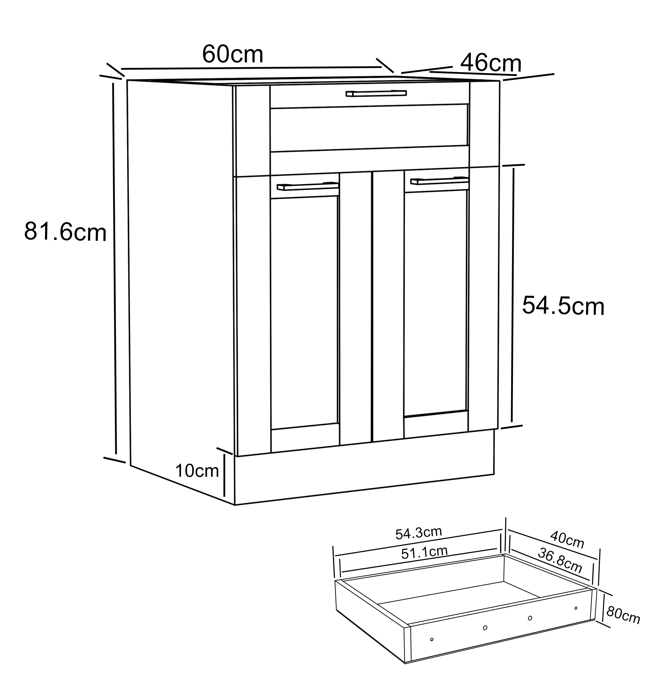 VCM Unterschrank »VCM Küchenschrank | Maße ca. H. 82 x B. 60 x. T. 46 cm | Unterschrank mit zwei Drehtüren und einer Schublade im Landhaus Stil | Küchenmöbel - Colura«, (1 St.)