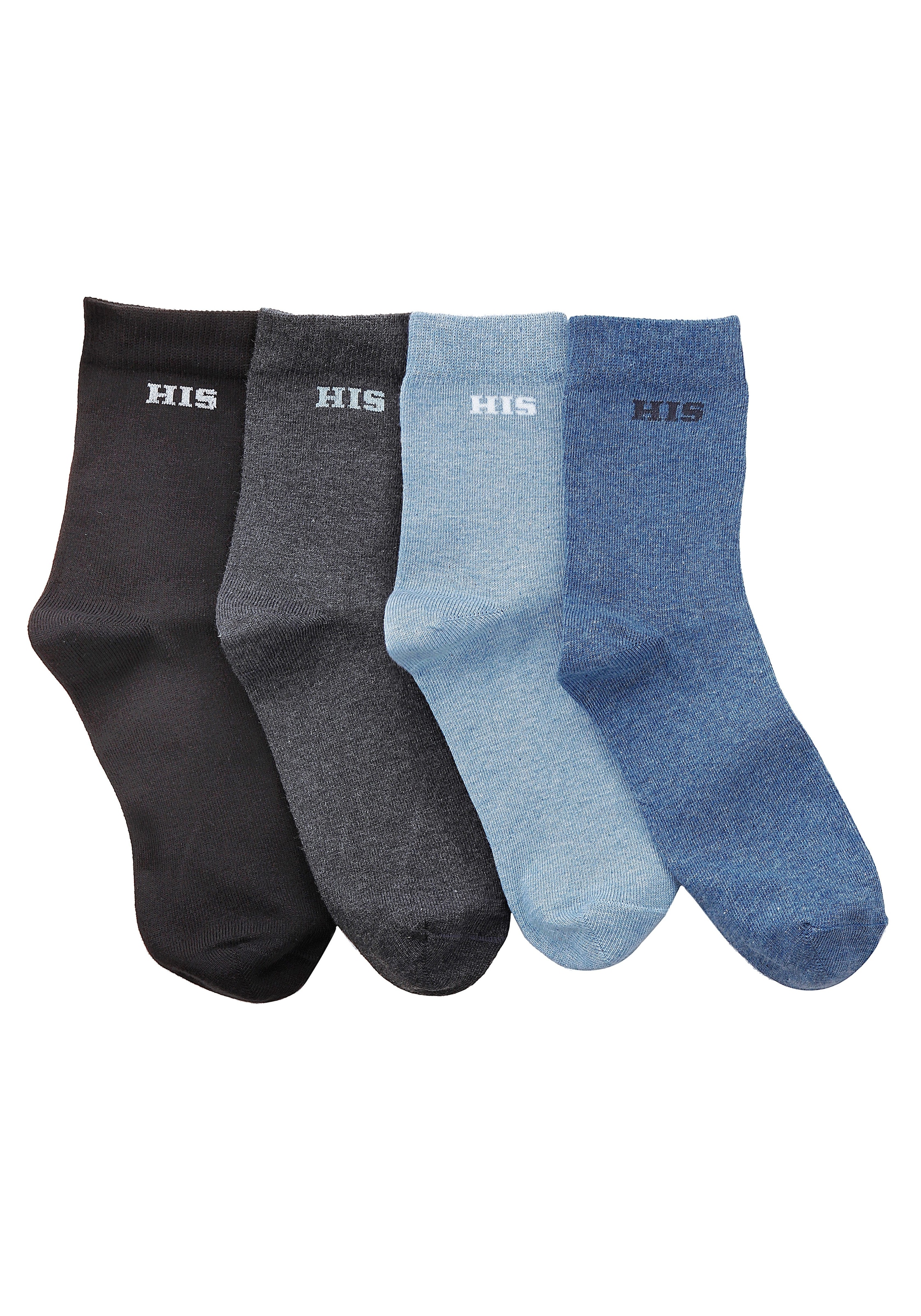 H.I.S Basicsocken, (Set, 4 Paar), mit eingestricktem Markenlogo