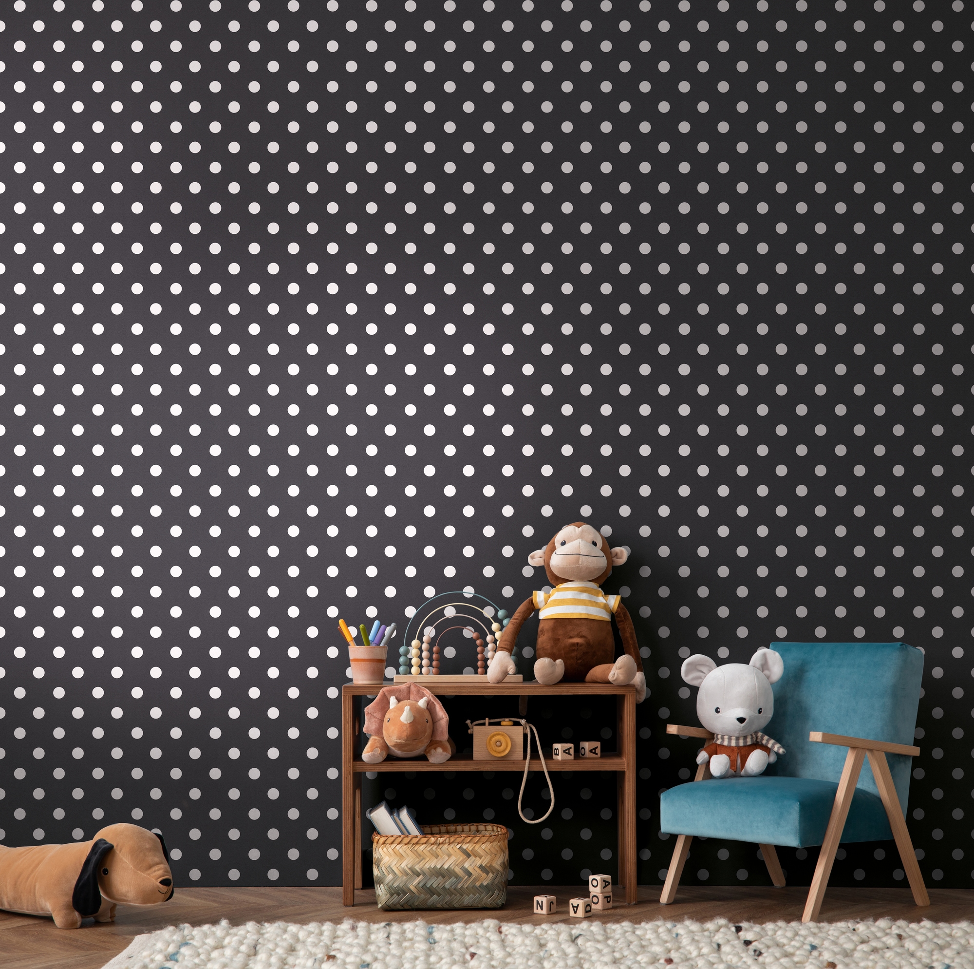 living walls 1100000002199 »Kids Studio Punkte – Vliestapete für Kinder« Mit Punkten | gepunktet | leicht glänzend glatt Zeitloses Punktemuster mit sanftem Glanz auf glatter Oberfläche