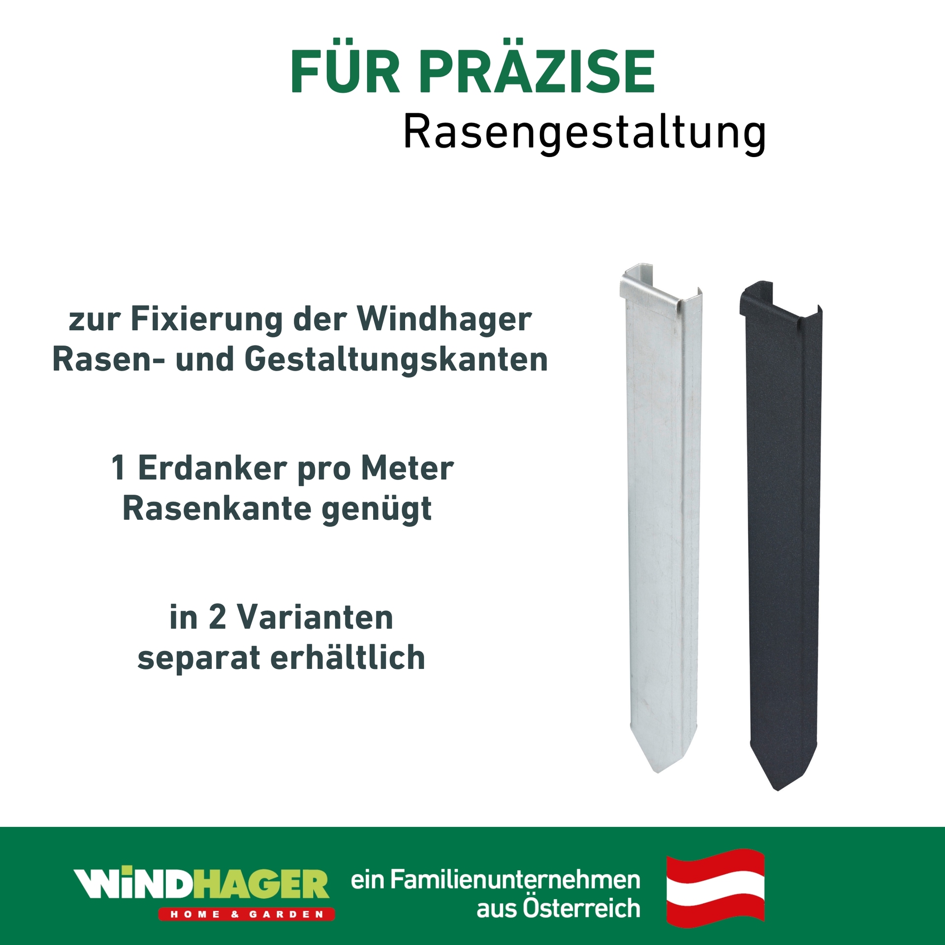 Windhager Rasenkante »Erdanker für Rasenkanten, Beet Umrandung« für festen Halt und präzise Rasengestaltung, 3 x 30 cm, anthrazit