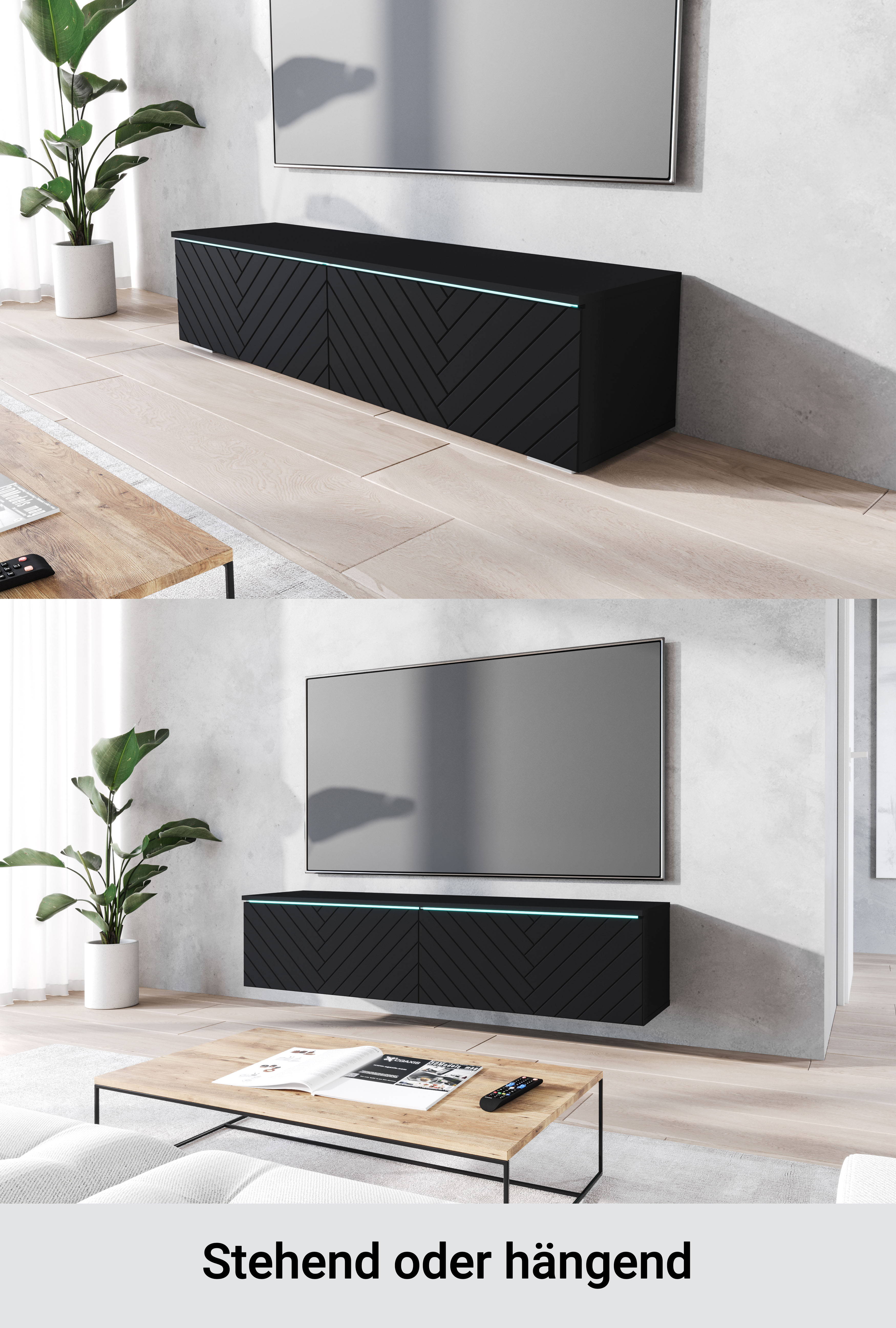 Thumbnail - Home affaire Lowboard "wahlweise mit oder ohne Beleuchtung" 1 Stk. tlg. 140 cm TV-Board ohne Griffe, mit viel Stauraum, ...