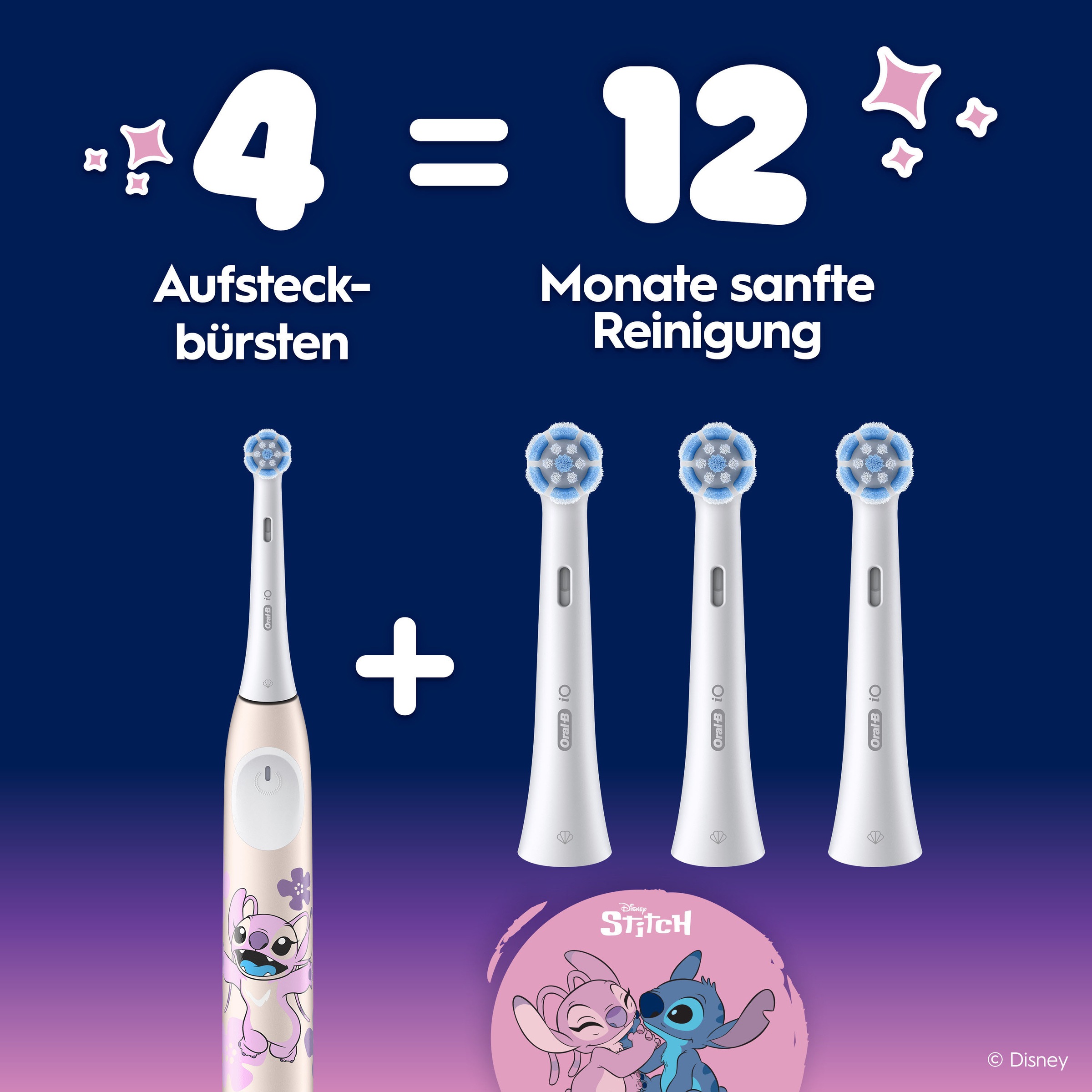 Oral-B Aufsteckbürsten »iO Kids 6+ Disney Stitch« Sanft zu wackeligen Zähnen & Zahnfleisch, ab 6 Jahren, 4 Stück