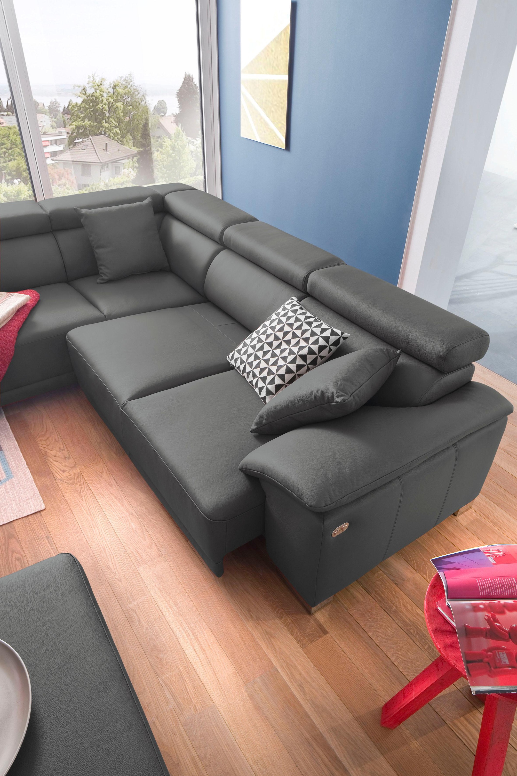 3C Candy Ecksofa »Menorca modern und bequem, OTTOs Choice, L-Form«, Kopfteilverstellung, wahlweise elektronischer Sitzvorzug, in Dickleder
