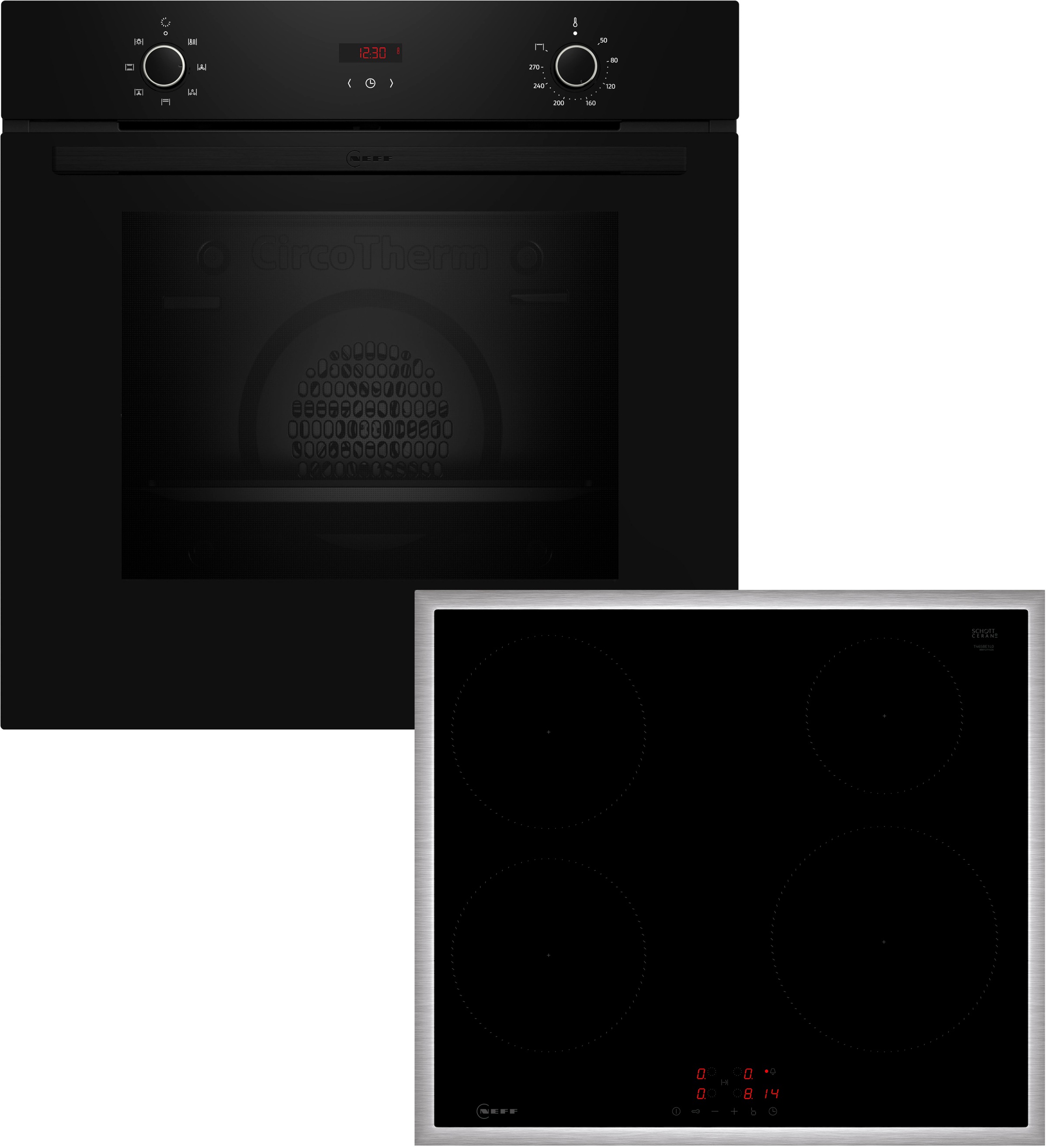 NEFF Backofen-Set "B1CCC0AK3" mit Teleskopauszug nachrüstbar CircoTherm zum Backen auf 3 Ebenen & Powerstufe für schnelle Hitze