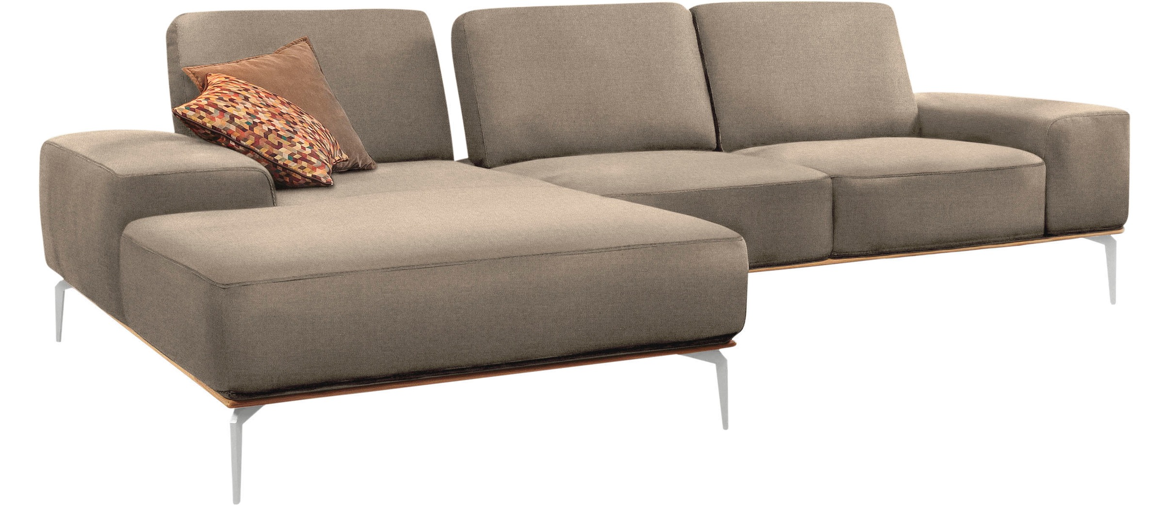 W.SCHILLIG Ecksofa »run, Designsofa, bequem, L-Form«, mit elegantem Holzsockel, Füße in Chrom glänzend, Breite 299 cm