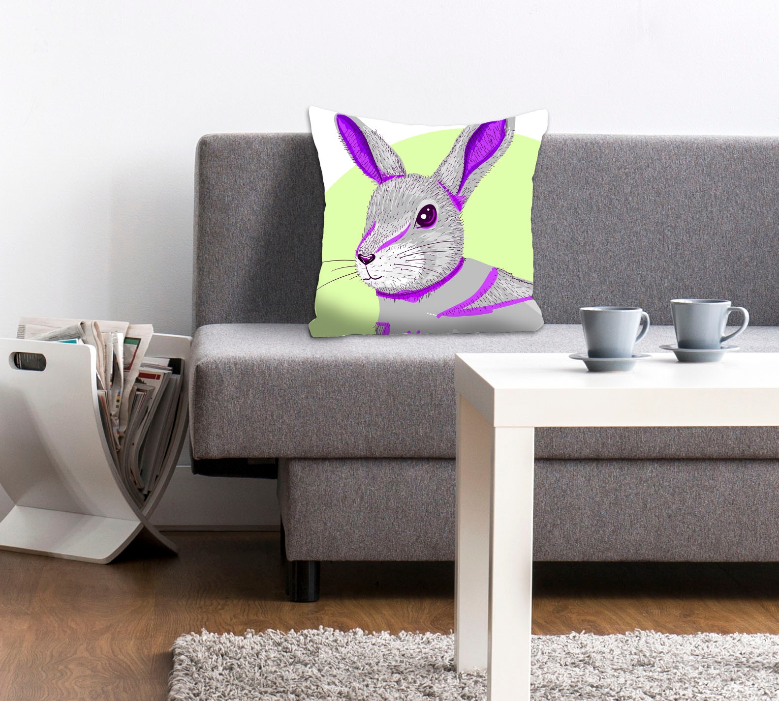 queence Dekokissen "Hugo" mit einem lila Hasen günstig online kaufen
