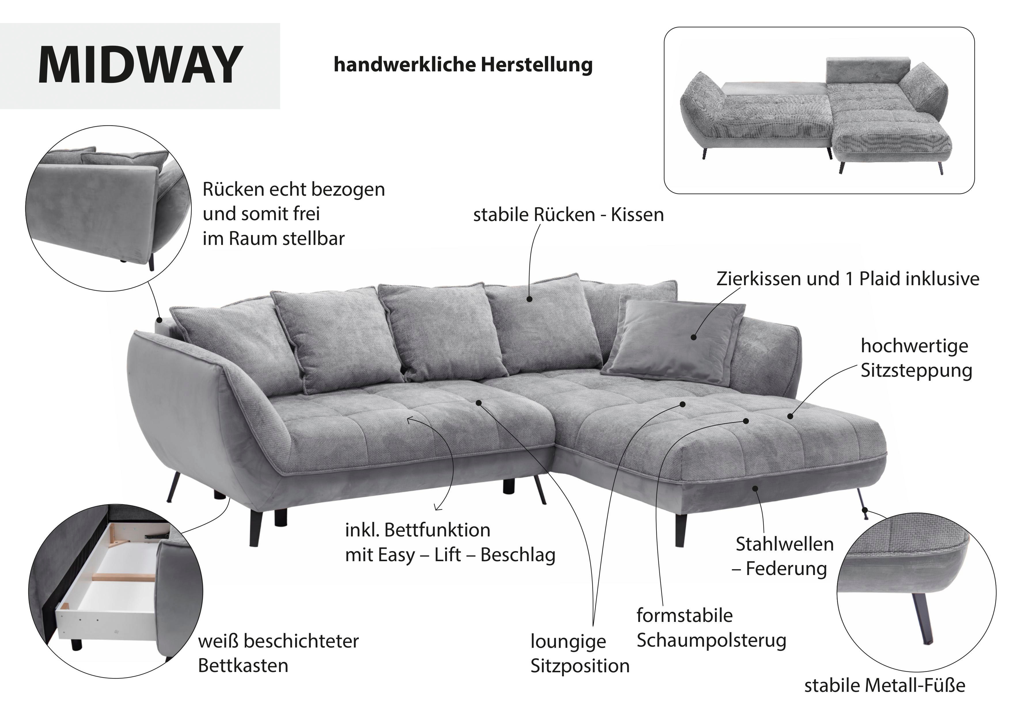 Thumbnail - exxpo - sofa fashion Ecksofa "Midway mit einfacher Easy-Lift-Bettfunktion, bodenfrei und modern" inkl. Bettfunktion und ...