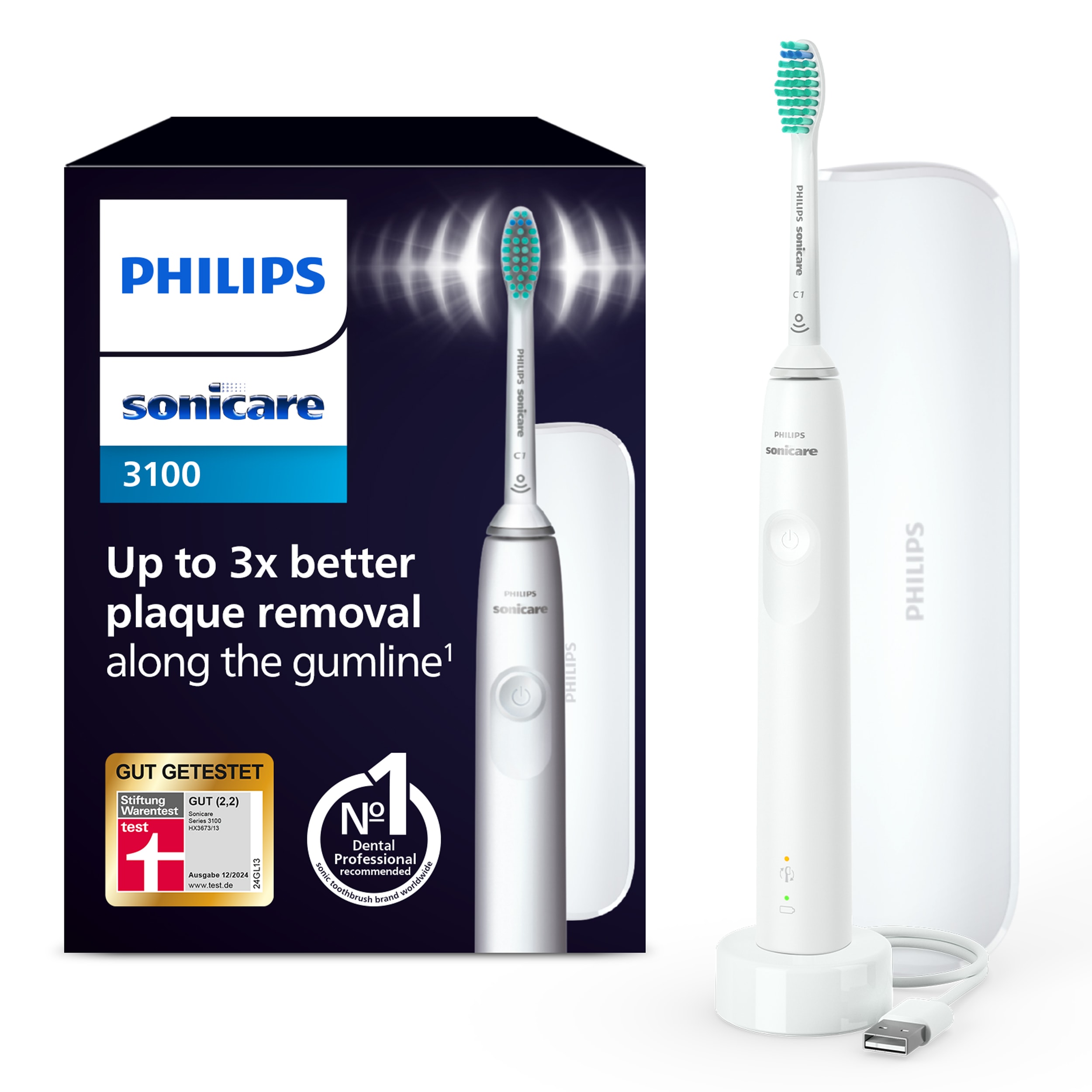 Elektrische Zahnbürste "Series 3100 HX3673", weiß, PHILIPS SONICARE, B:13,9cm H:22cm T:6,3cm, Elektrozahnbürsten, mit Schalltechnologie,