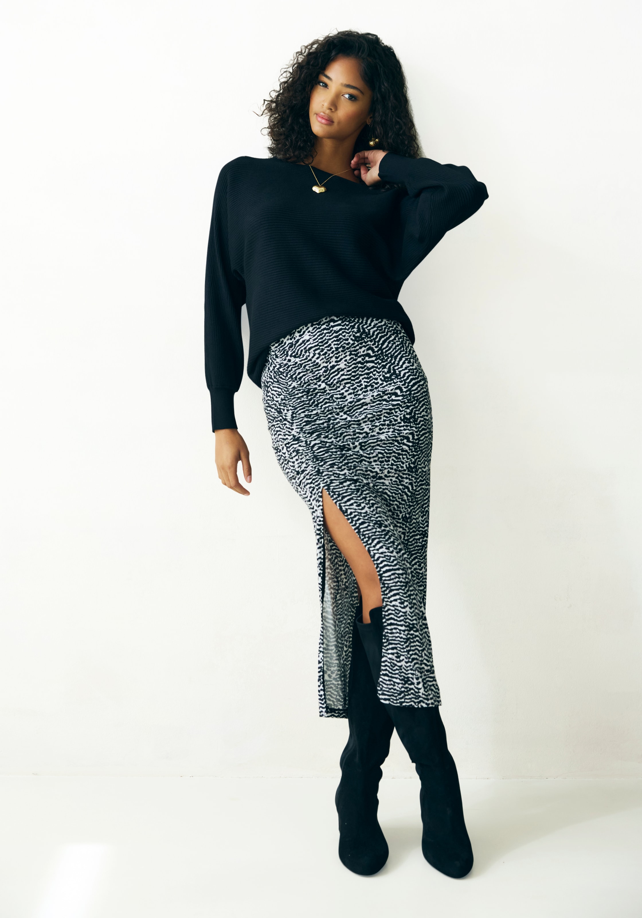 Vivance Midirock, mit seitlicher Raffung und Schlitz, Jerseyrock in Animalprint