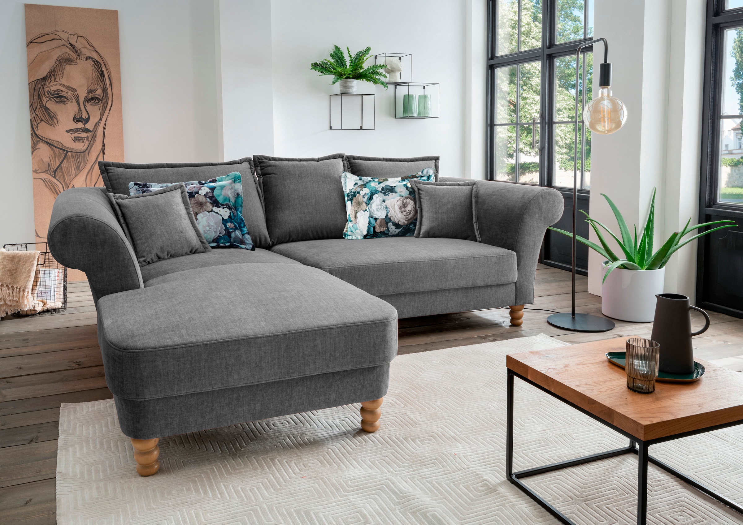 Home affaire Ecksofa "Tassilo Mega Polsterecke mit Kaltschaum im Sitz, bequem, L-Form" hoher Sitzkomfort, Breite 262cm, Komfortsitzhöhe 48cm, zeitlos elegant