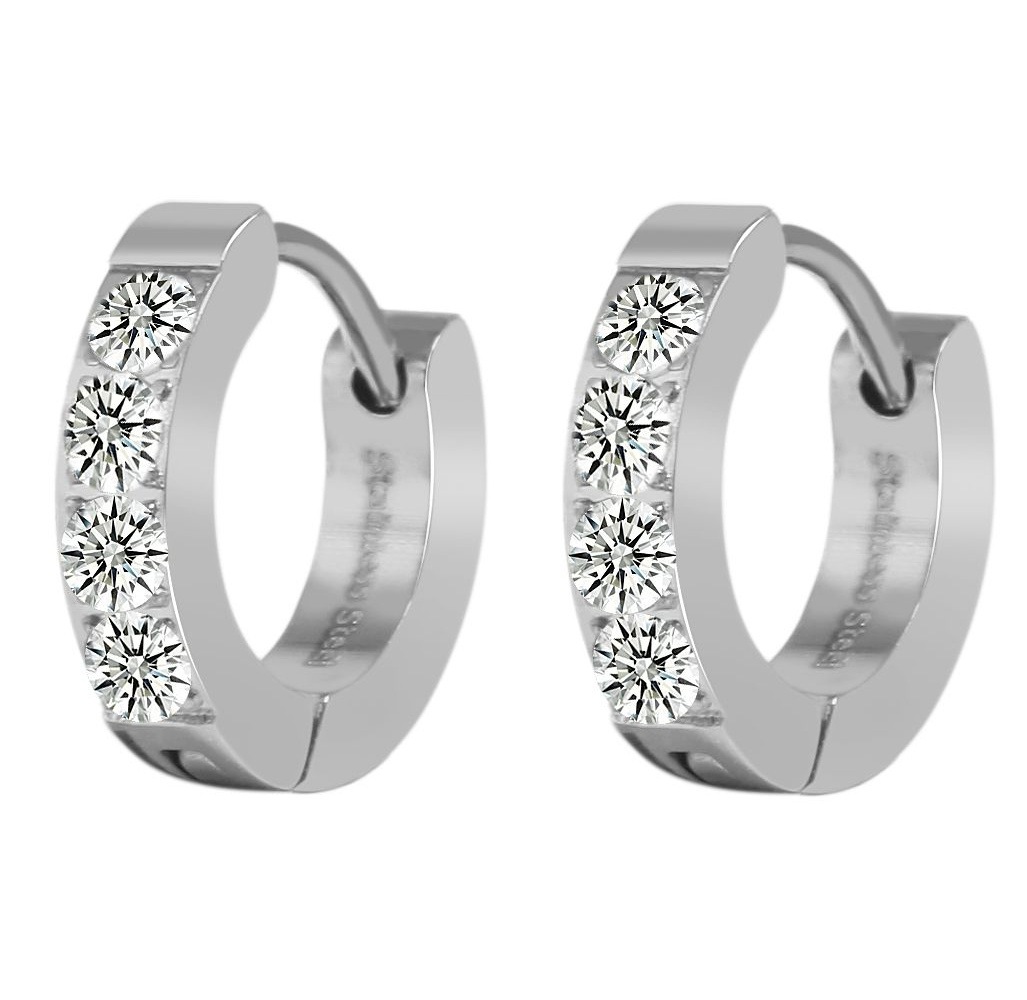 Adelia´s Klappcreolen »Damen Ohrringe – Klappcreole aus Edelstahl mit Strass Steinchen« Perfekt zum Verschenken an besondere Menschen