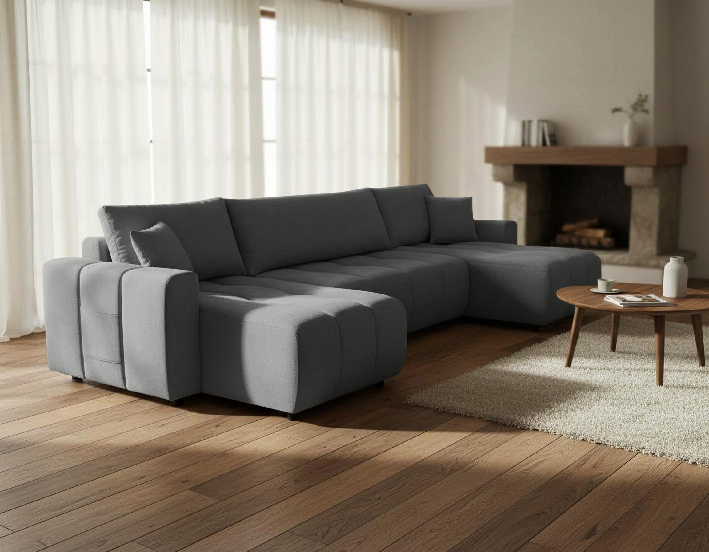 OTTO home Wohnlandschaft »YLVAA U-Form, 311 cm - Schlafsofa« Schlaffunktion (132/269), Boxspring, Bettkasten, Feinstruktur-Bezug
